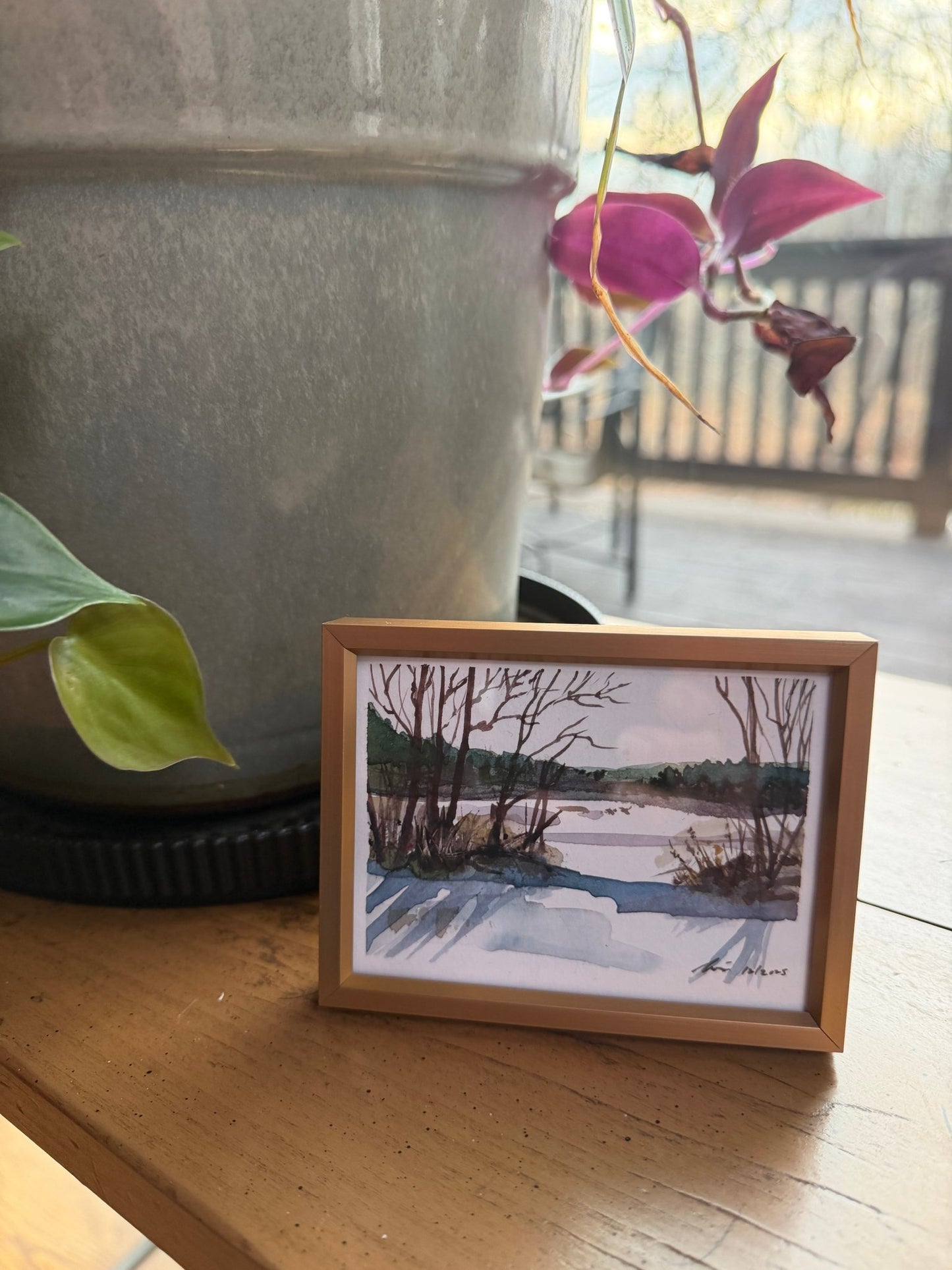 Original Watercolor Framed Painting 3x4| Framed Art Winter Scenes - Evitts Creek Arts