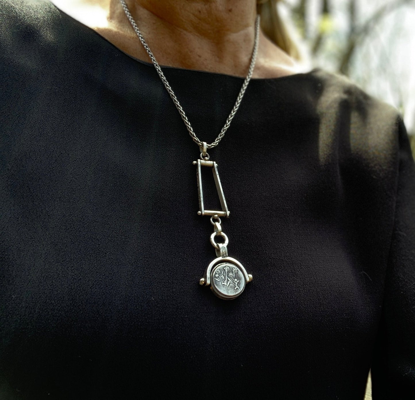 Reversible Sterling Pendant with Trapeze Enhancer and 20” Sterling Chain - Evitts Creek Arts