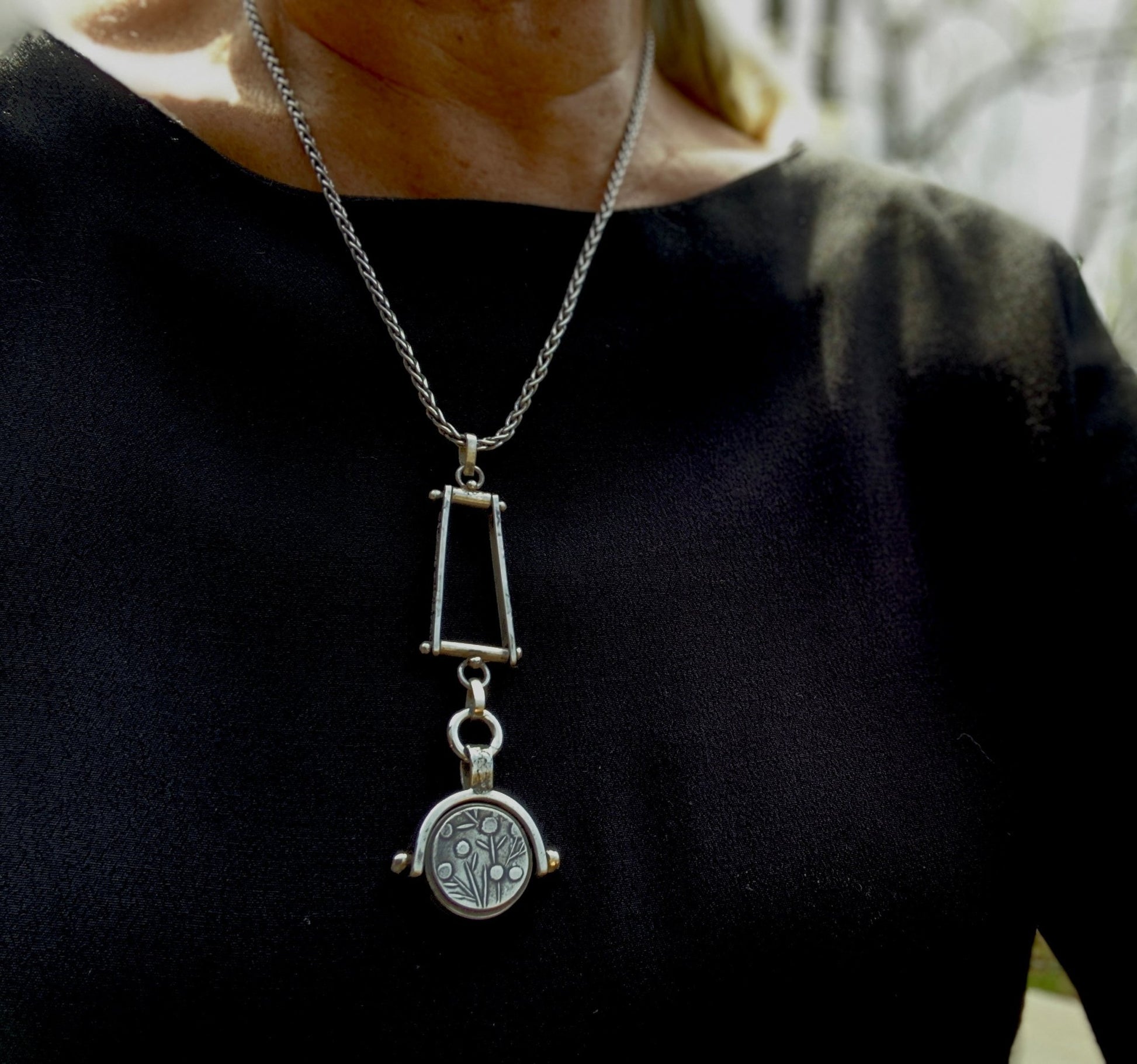 Reversible Sterling Pendant with Trapeze Enhancer and 20” Sterling Chain - Evitts Creek Arts