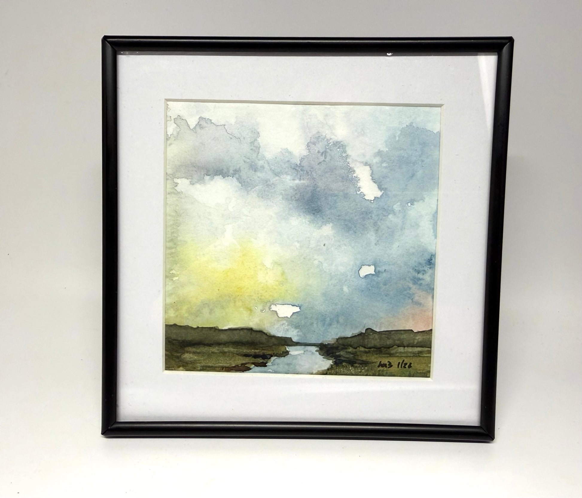 Salt marsh study Cape Cod| Miniature Watercolor Painting - Framed 5x5 frame - Evitts Creek Arts