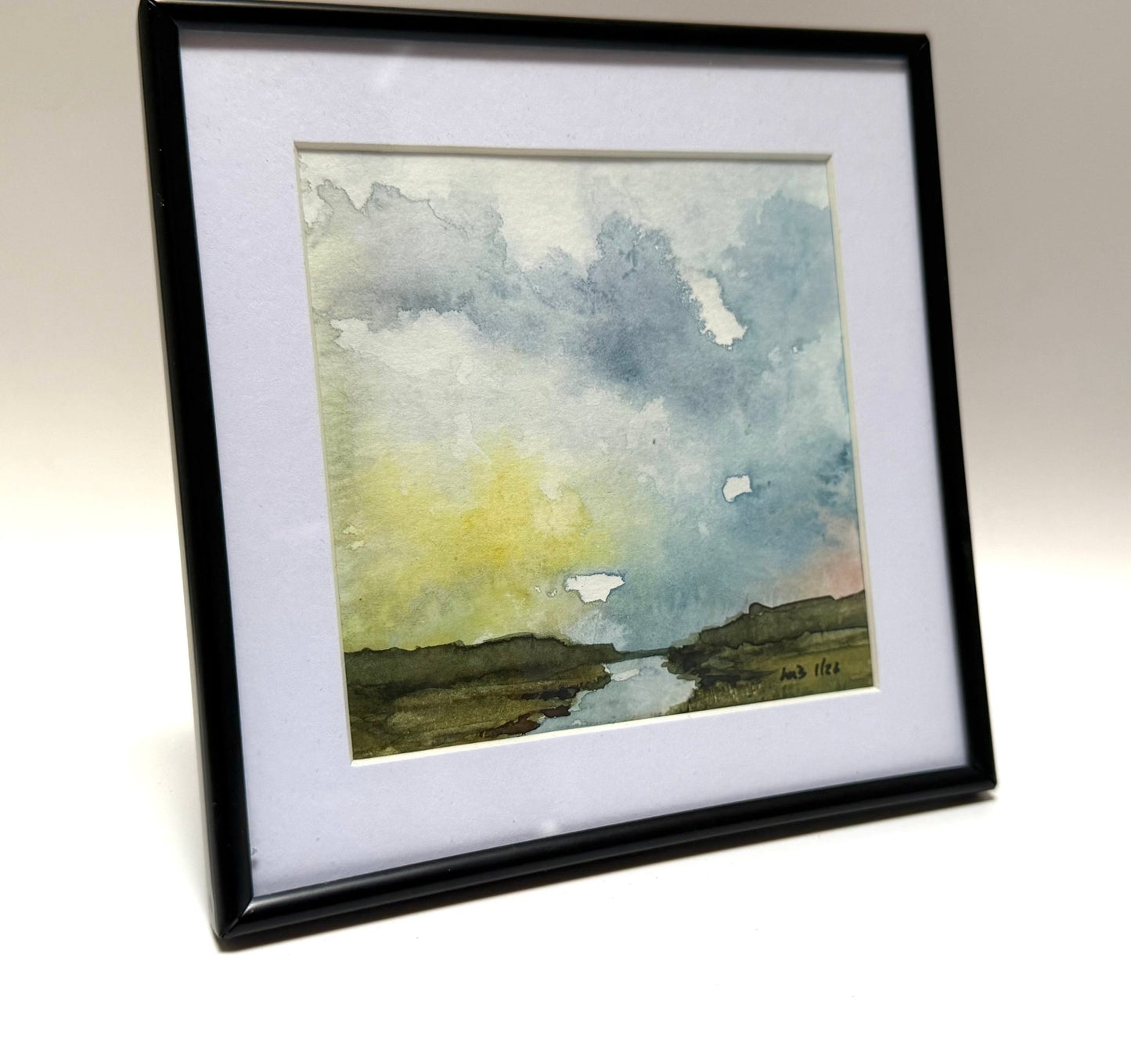 Salt marsh study Cape Cod| Miniature Watercolor Painting - Framed 5x5 frame - Evitts Creek Arts