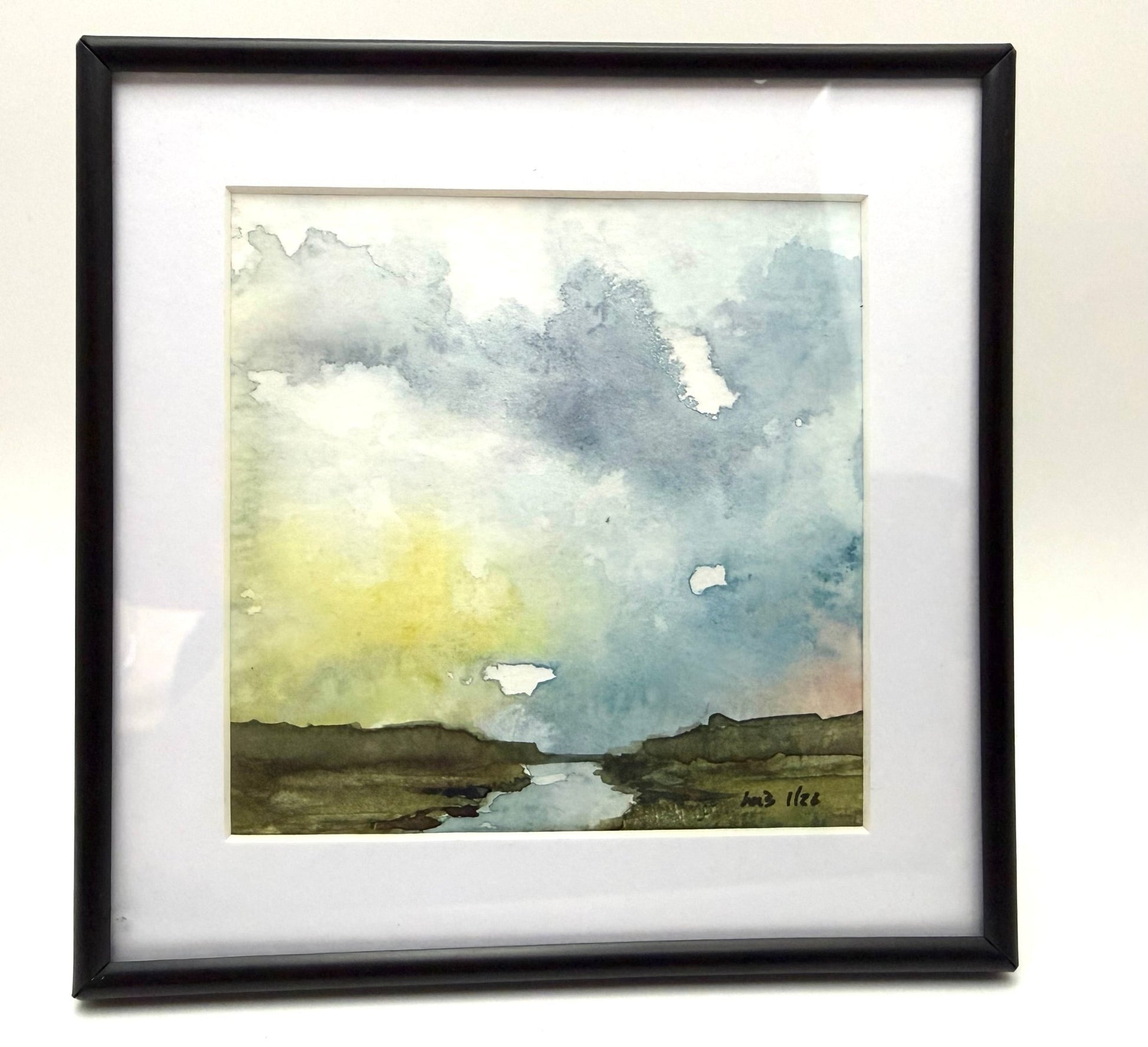 Salt marsh study Cape Cod| Miniature Watercolor Painting - Framed 5x5 frame - Evitts Creek Arts