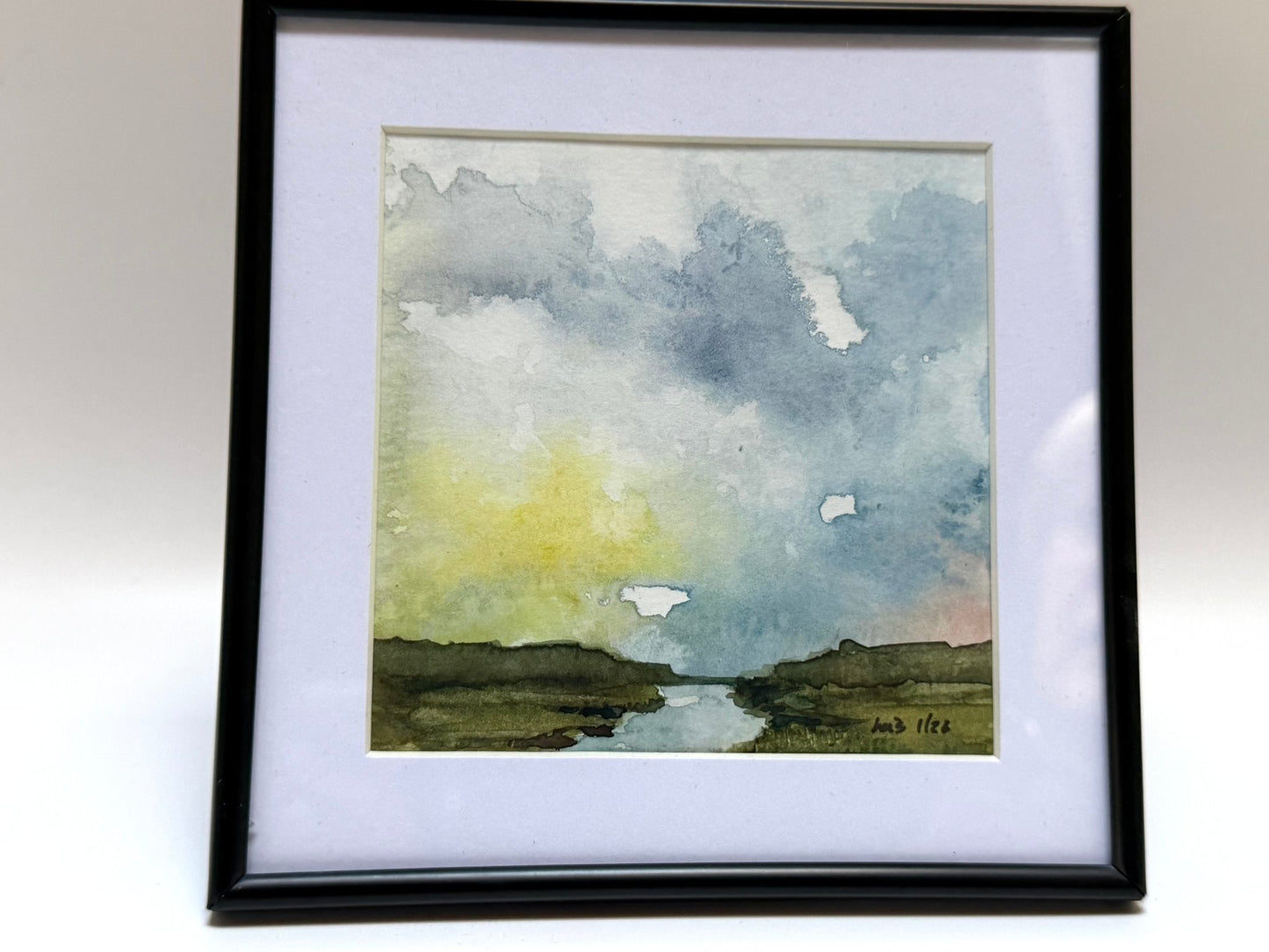 Salt marsh study Cape Cod| Miniature Watercolor Painting - Framed 5x5 frame - Evitts Creek Arts