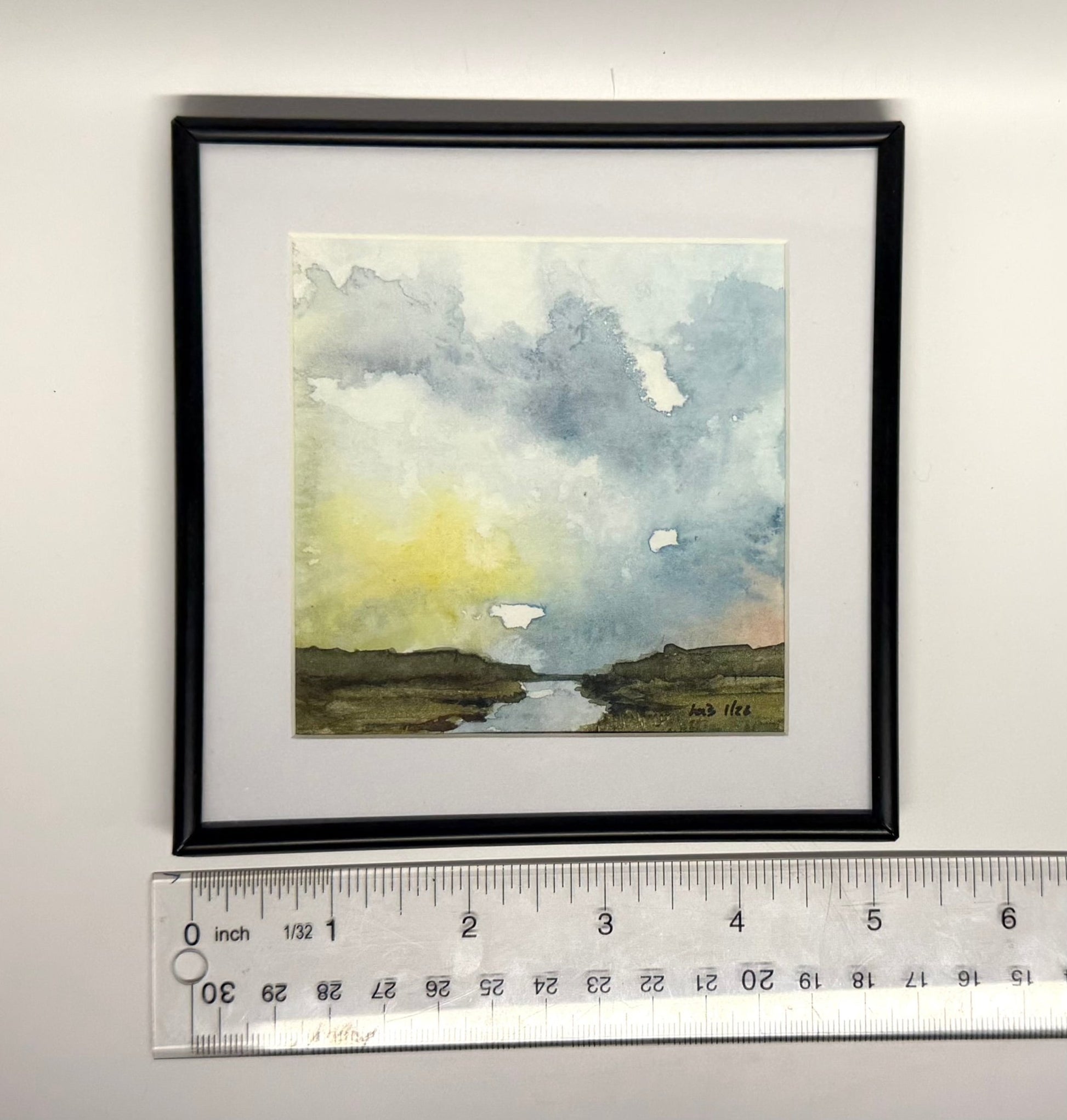 Salt marsh study Cape Cod| Miniature Watercolor Painting - Framed 5x5 frame - Evitts Creek Arts