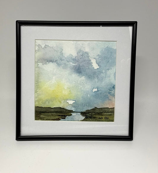 Salt marsh study Cape Cod| Miniature Watercolor Painting - Framed 5x5 frame - Evitts Creek Arts