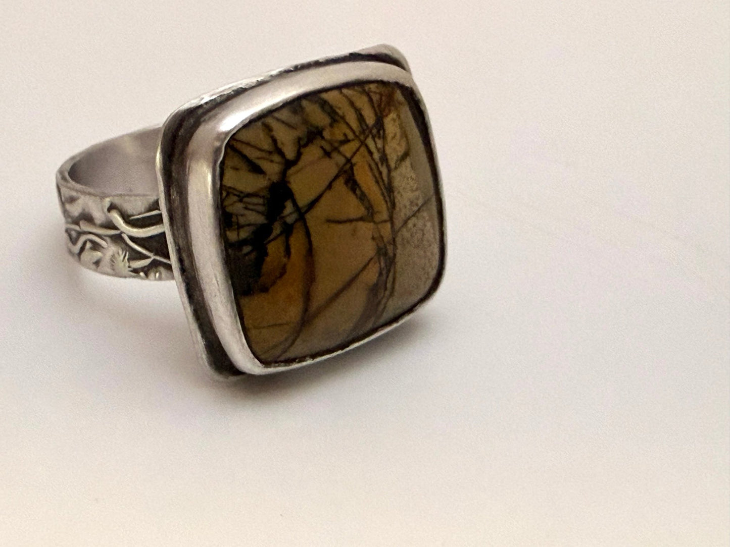 Scenic Jasper Handmade Artisan Ring |Nature Embossed Band | Evitts Creek Arts - Evitts Creek Arts