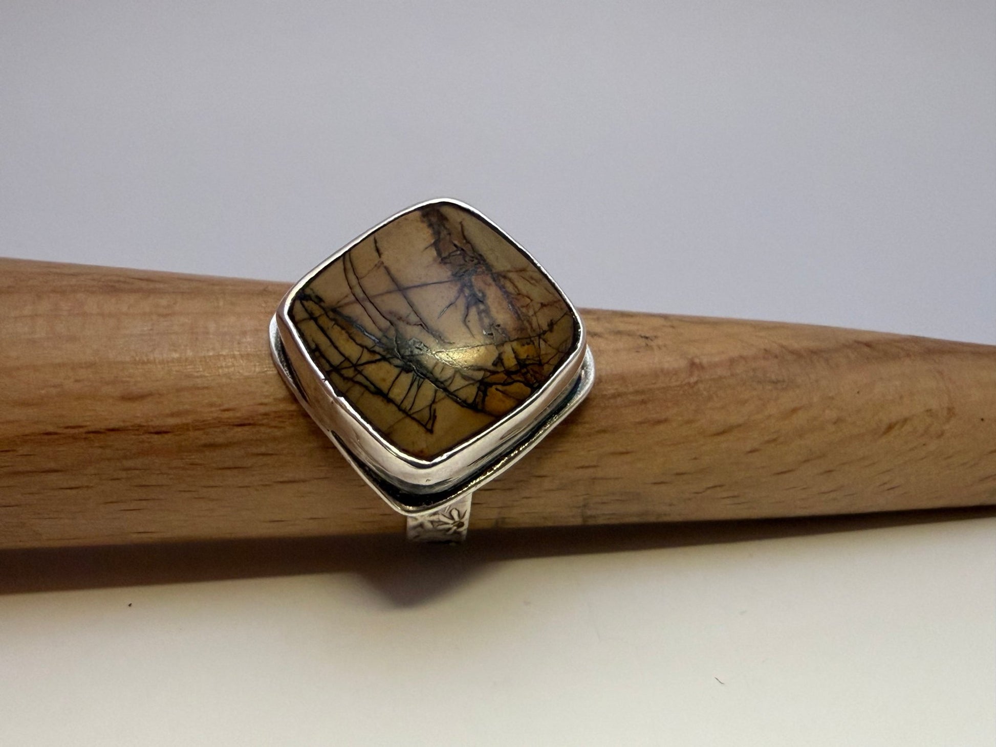 Scenic Jasper Handmade Artisan Ring |Nature Embossed Band | Evitts Creek Arts - Evitts Creek Arts