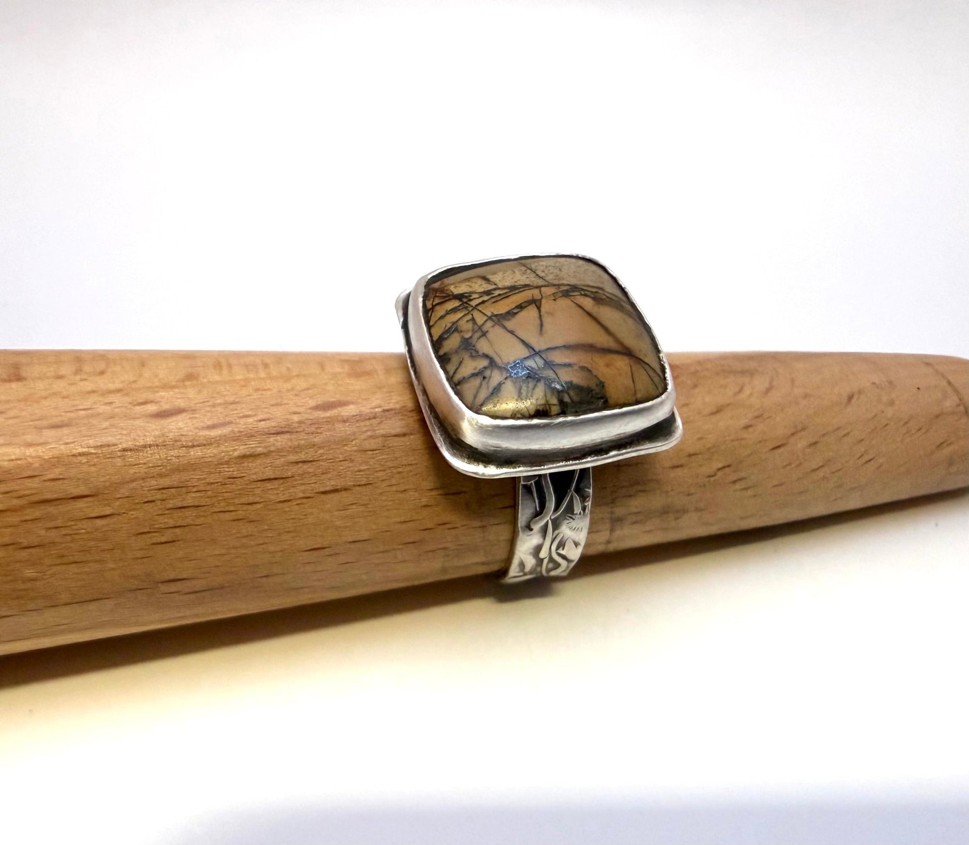 Scenic Jasper Handmade Artisan Ring |Nature Embossed Band | Evitts Creek Arts - Evitts Creek Arts