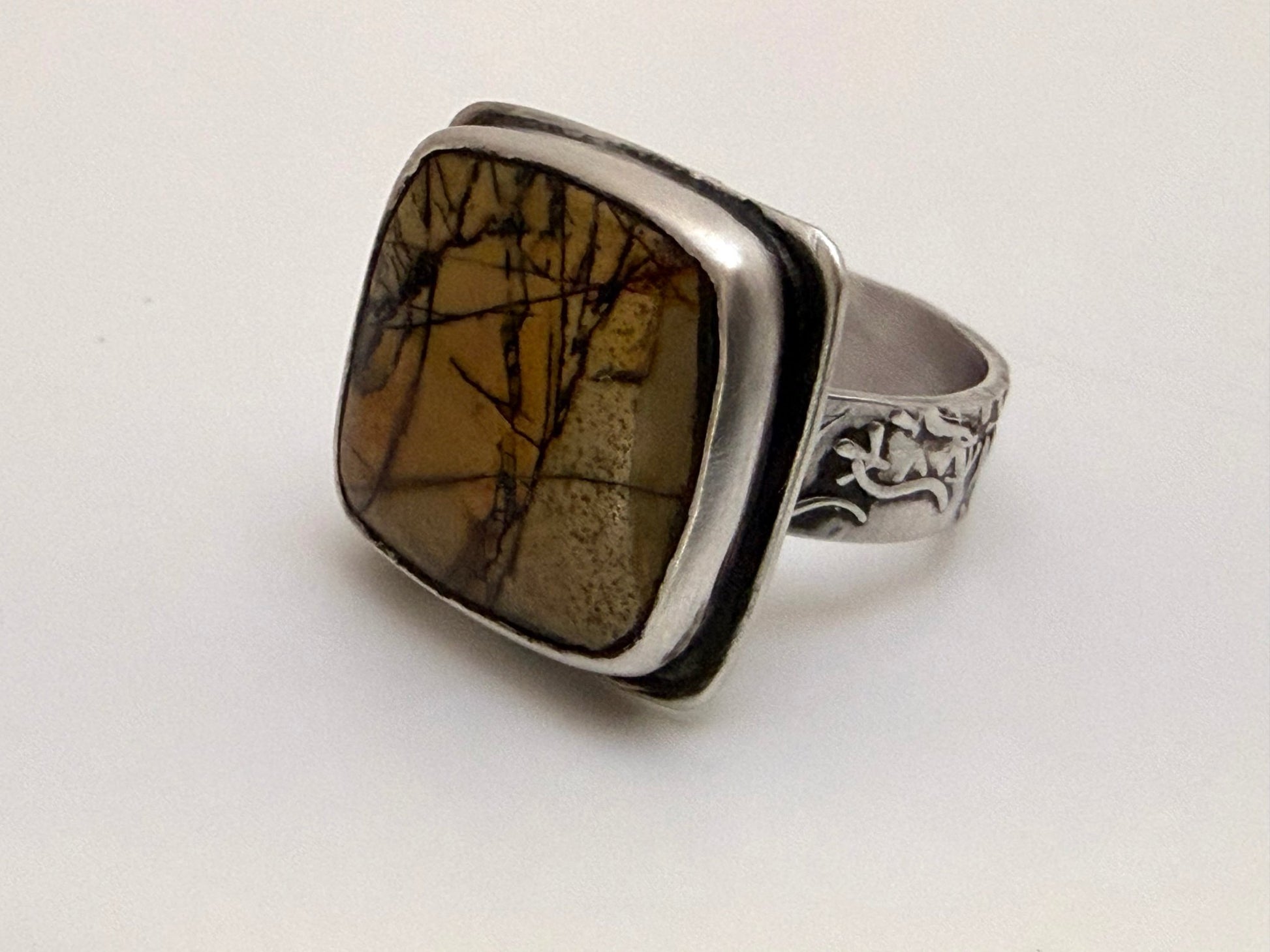 Scenic Jasper Handmade Artisan Ring |Nature Embossed Band | Evitts Creek Arts - Evitts Creek Arts