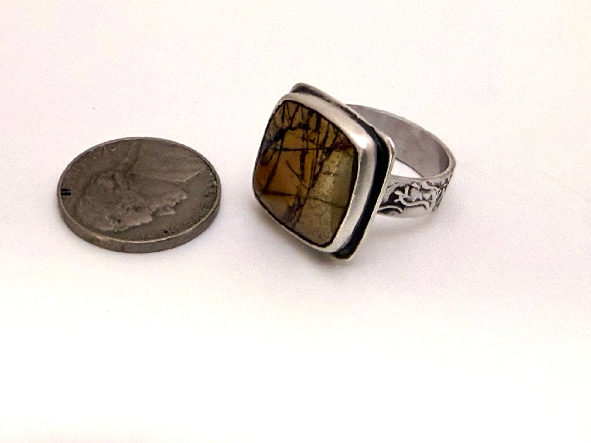 Scenic Jasper Handmade Artisan Ring |Nature Embossed Band | Evitts Creek Arts - Evitts Creek Arts