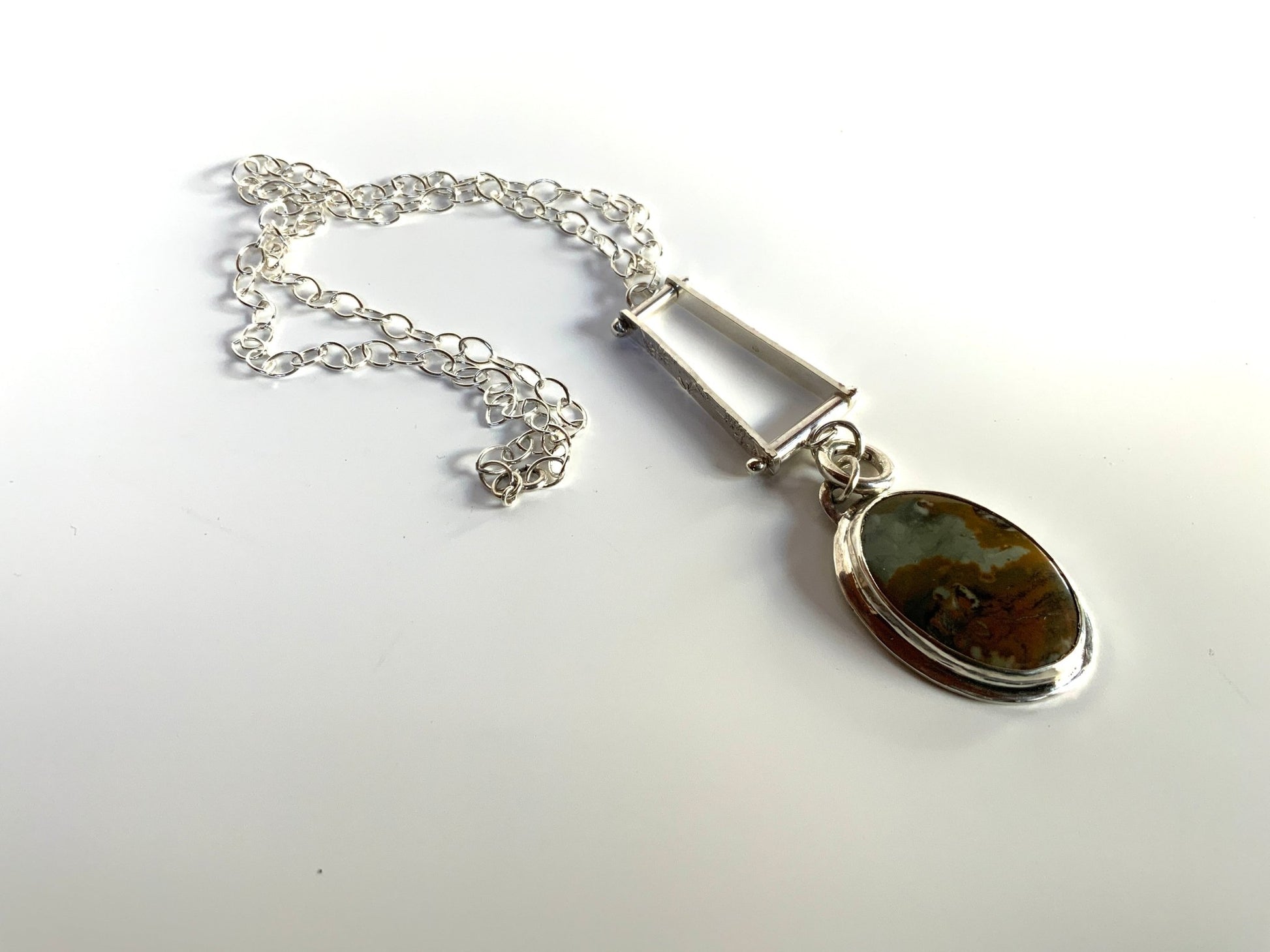 Scenic Jasper pendant on trapeze enhancer - Evitts Creek Arts