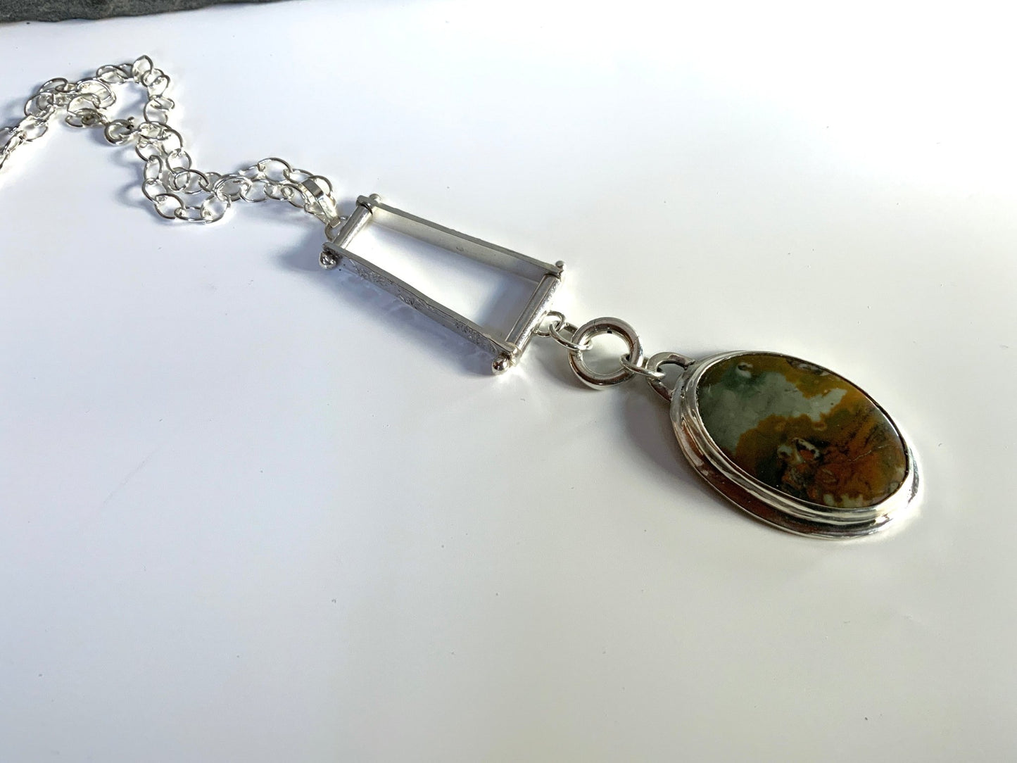 Scenic Jasper pendant on trapeze enhancer - Evitts Creek Arts