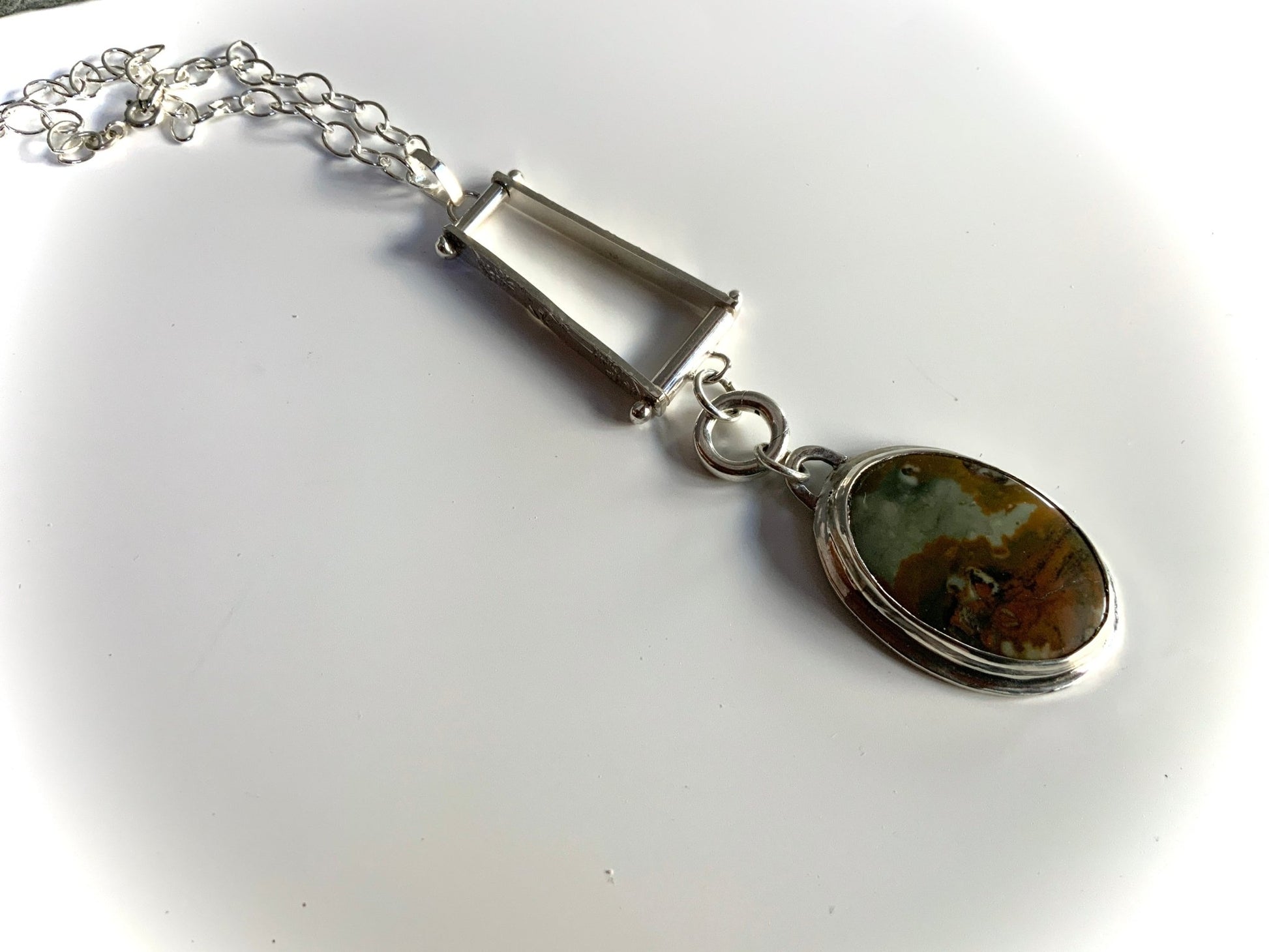 Scenic Jasper pendant on trapeze enhancer - Evitts Creek Arts