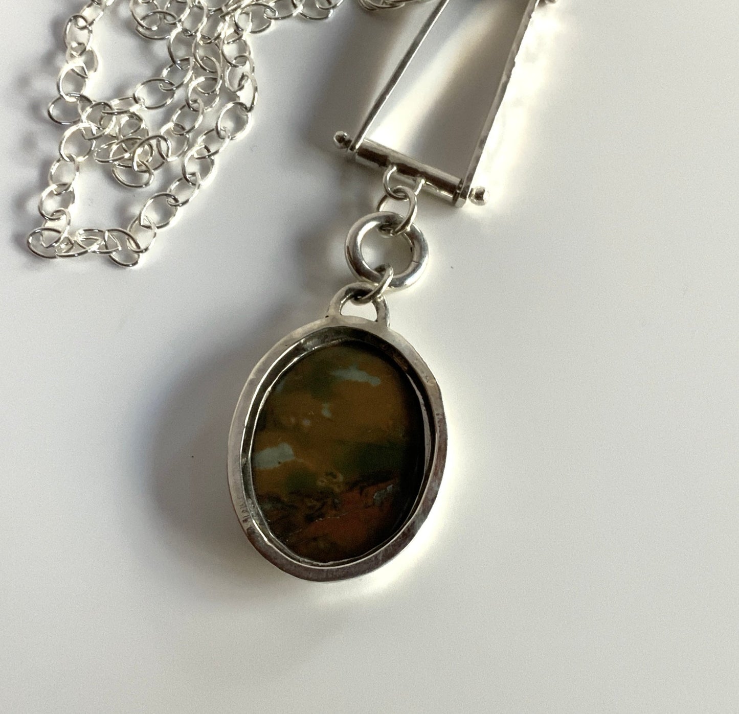 Scenic Jasper pendant on trapeze enhancer - Evitts Creek Arts