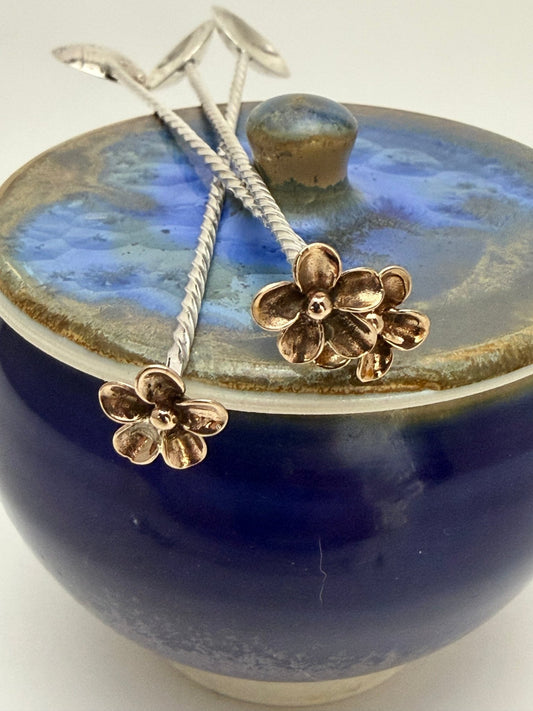 Small Handmade Silver with Bronze or Silver Flower Spoon |Gourmand Gift - Evitts Creek Arts