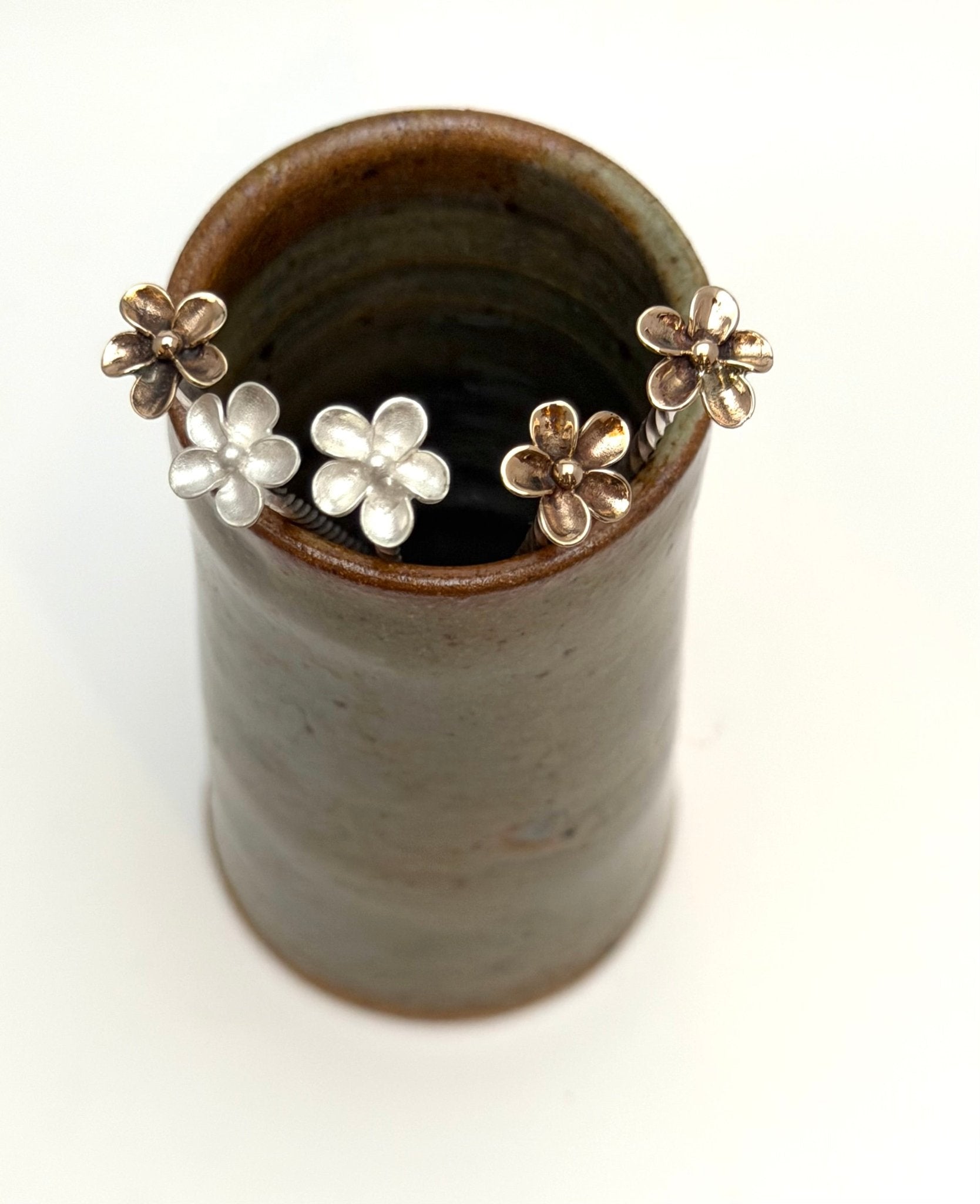 Small Handmade Silver with Bronze or Silver Flower Spoon |Gourmand Gift - Evitts Creek Arts