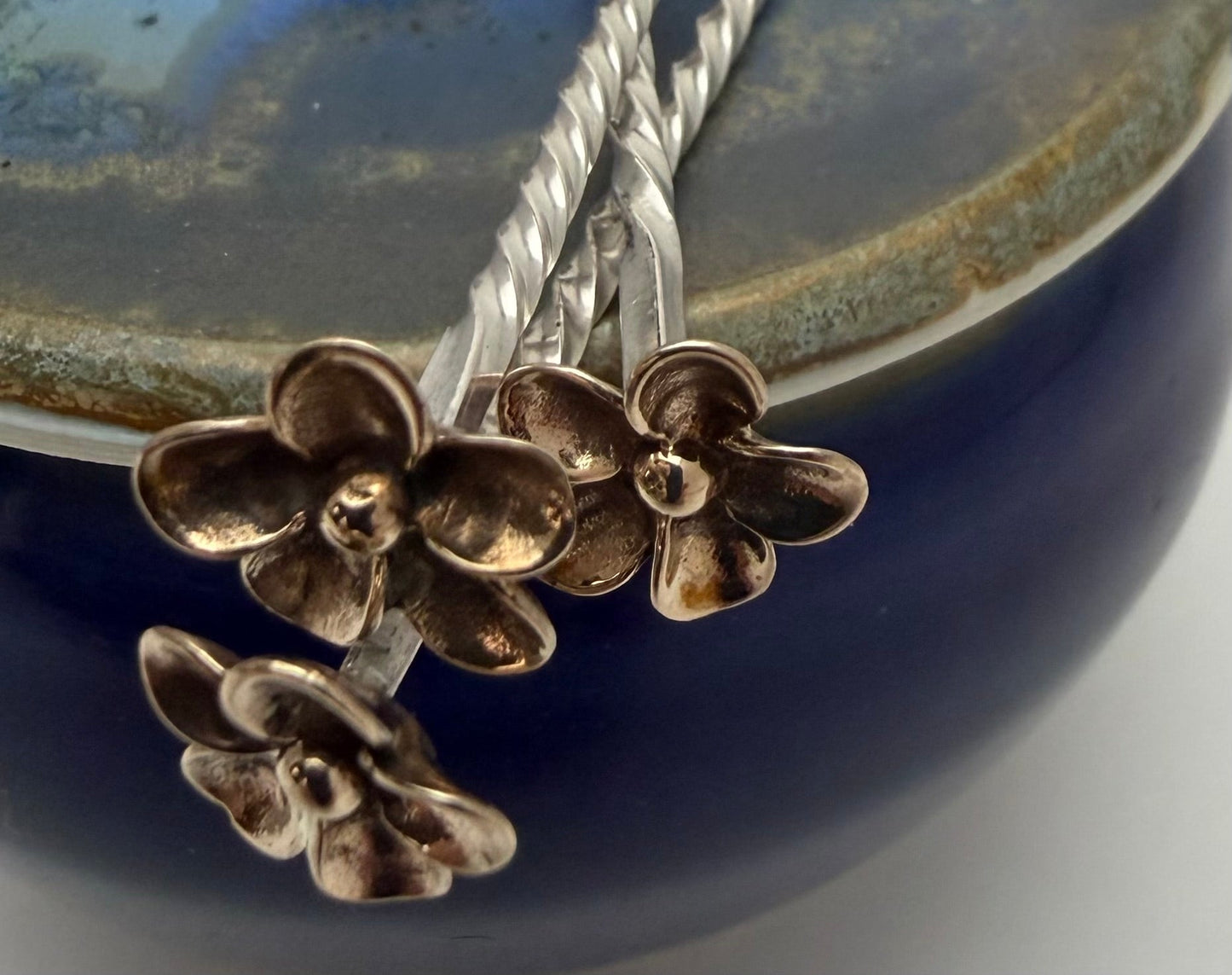 Small Handmade Silver with Bronze or Silver Flower Spoon |Gourmand Gift - Evitts Creek Arts