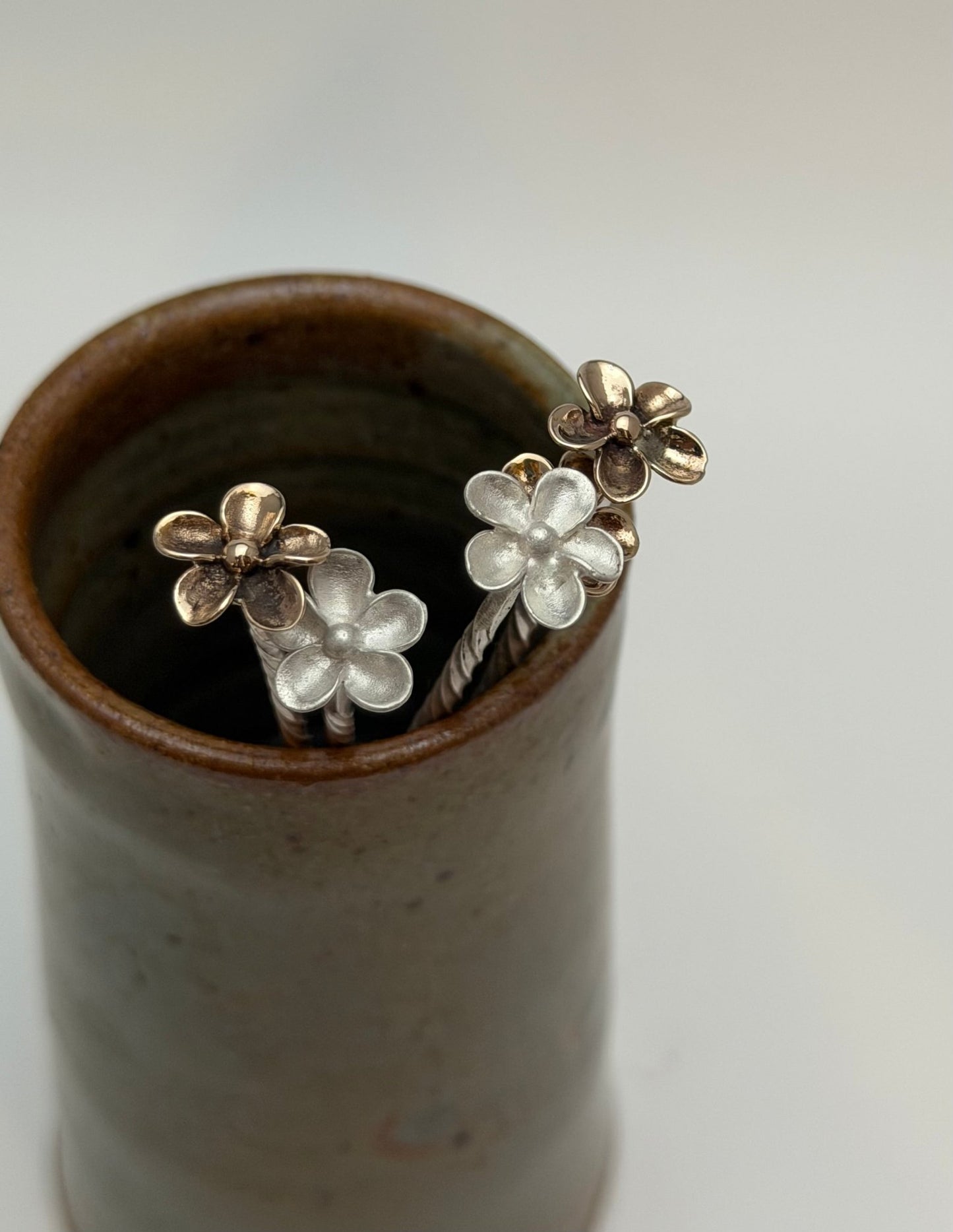 Small Handmade Silver with Bronze or Silver Flower Spoon |Gourmand Gift - Evitts Creek Arts