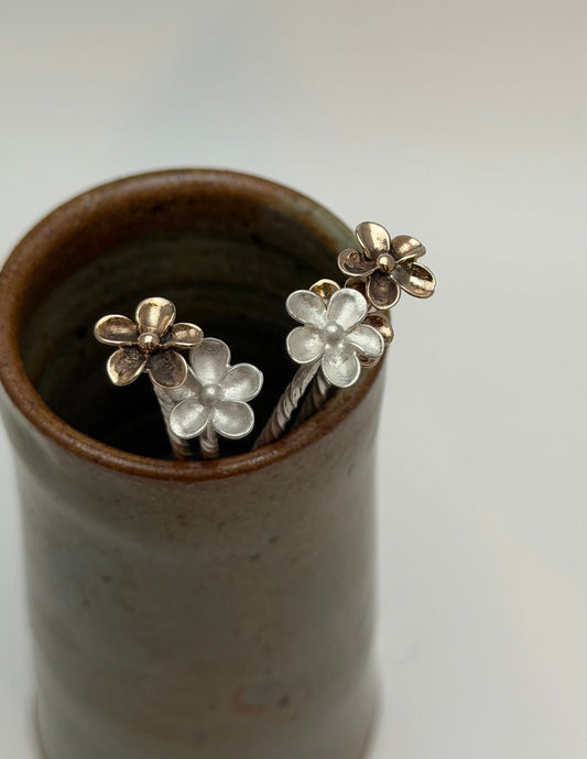 Small Handmade Silver with Bronze or Silver Flower Spoon |Gourmand Gift - Evitts Creek Arts