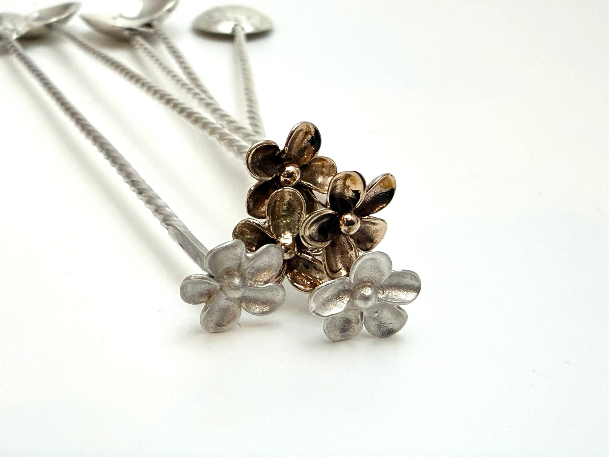 Small Handmade Silver with Bronze or Silver Flower Spoon |Gourmand Gift - Evitts Creek Arts