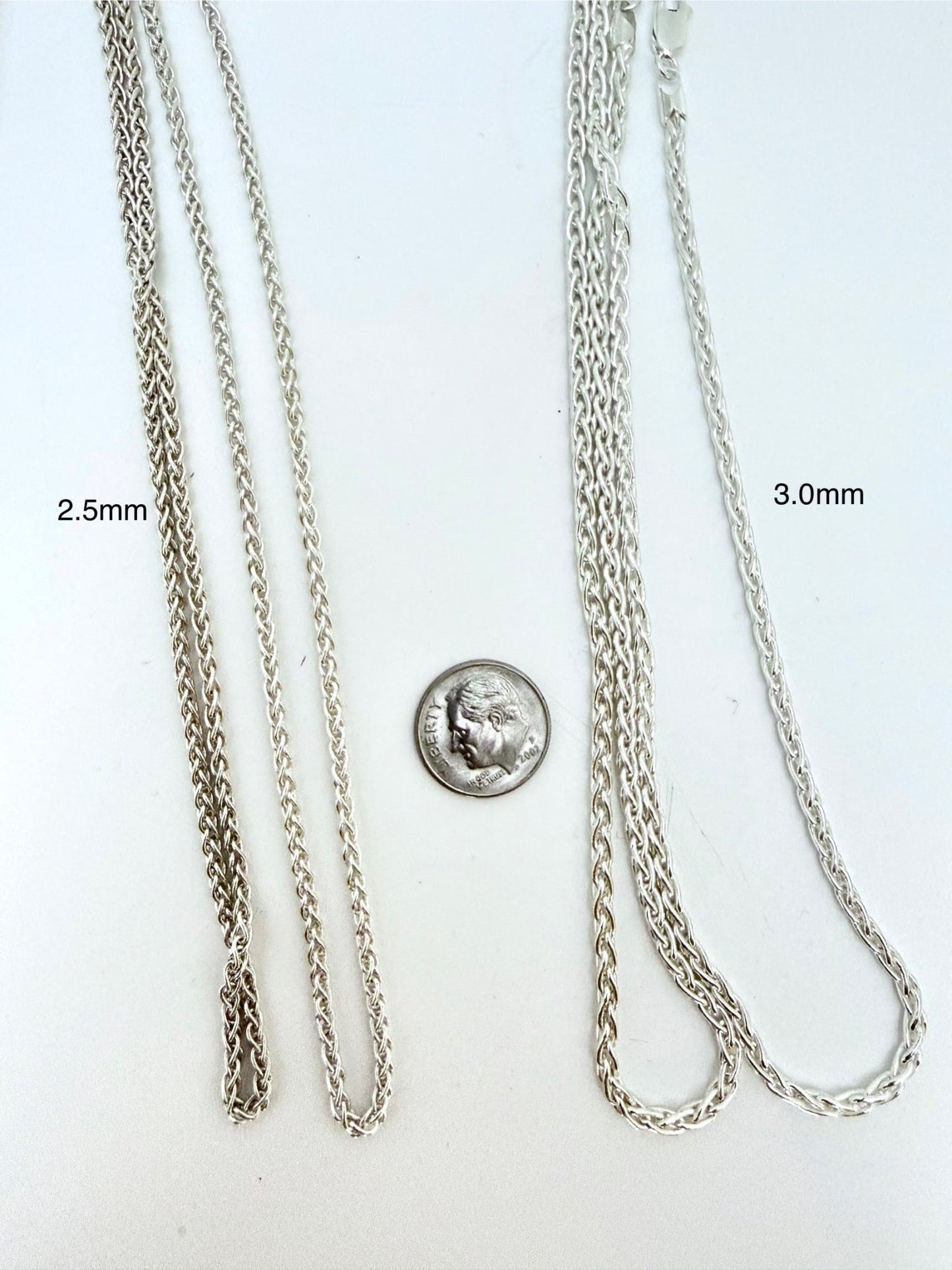 Sterling Silver Thick Wheat Chain Necklace , 3mm & 2.5mm, Layered Effect, Tarnish - Resistant - Evitts Creek Arts