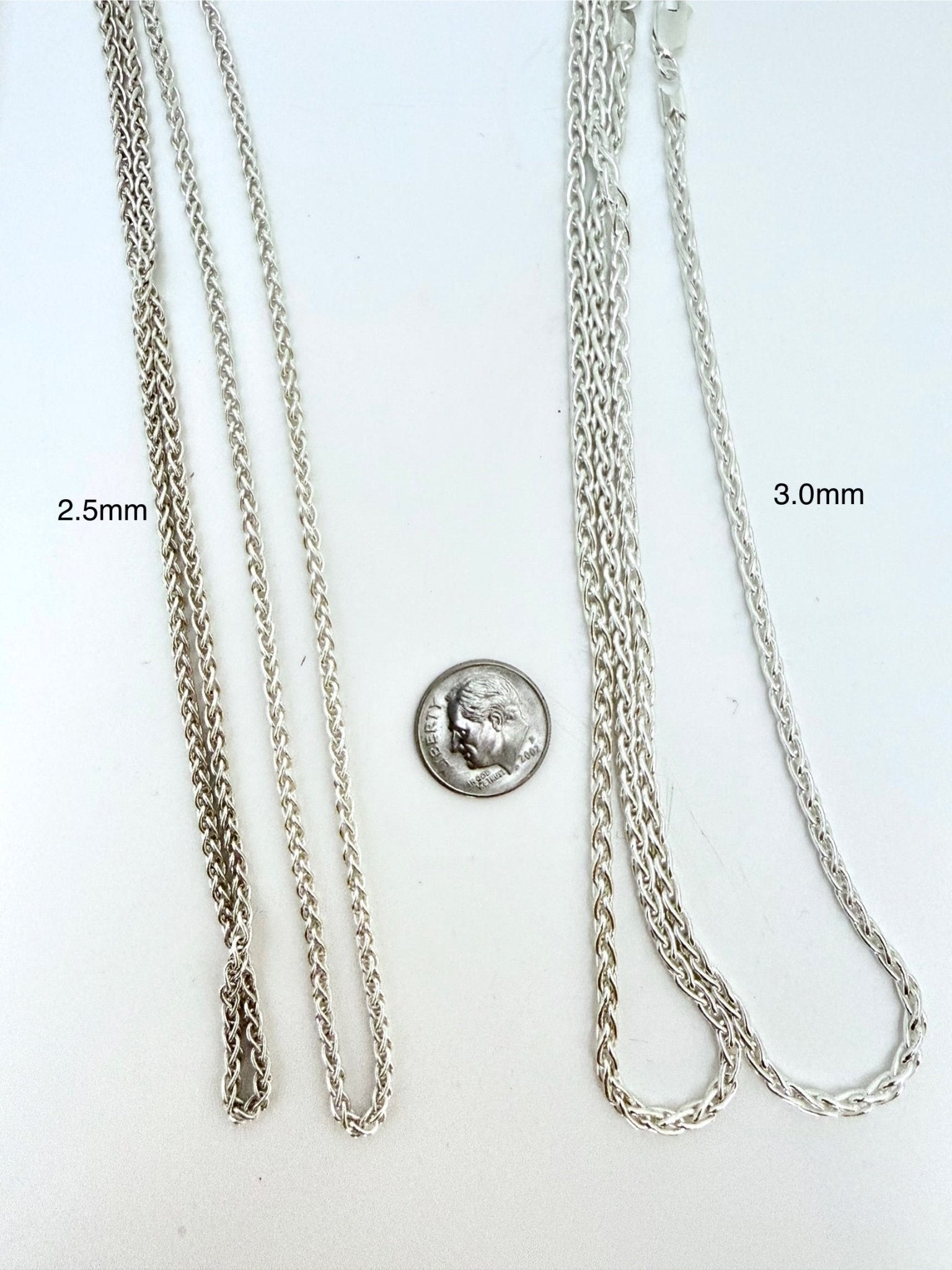 Sterling Silver Thick Wheat Chain Necklace , 3mm & 2.5mm, Layered Effect, Tarnish - Resistant - Evitts Creek Arts