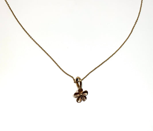 Tiny Bronze Flower Necklace with 18” Gold Fill Chain - Evitts Creek Arts