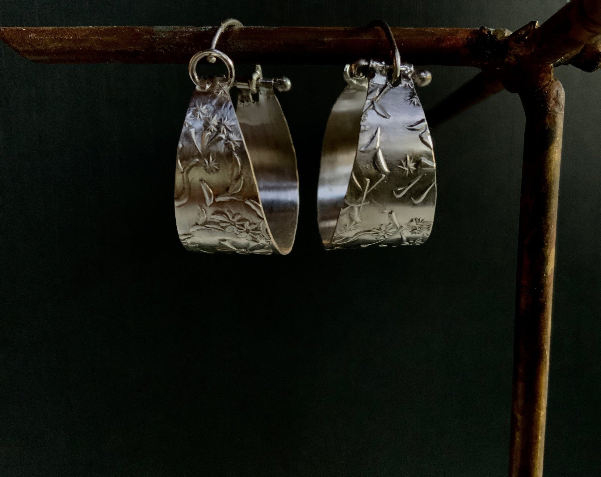 Wildflower Sterling Wide Hoop Earrings - Evitts Creek Arts