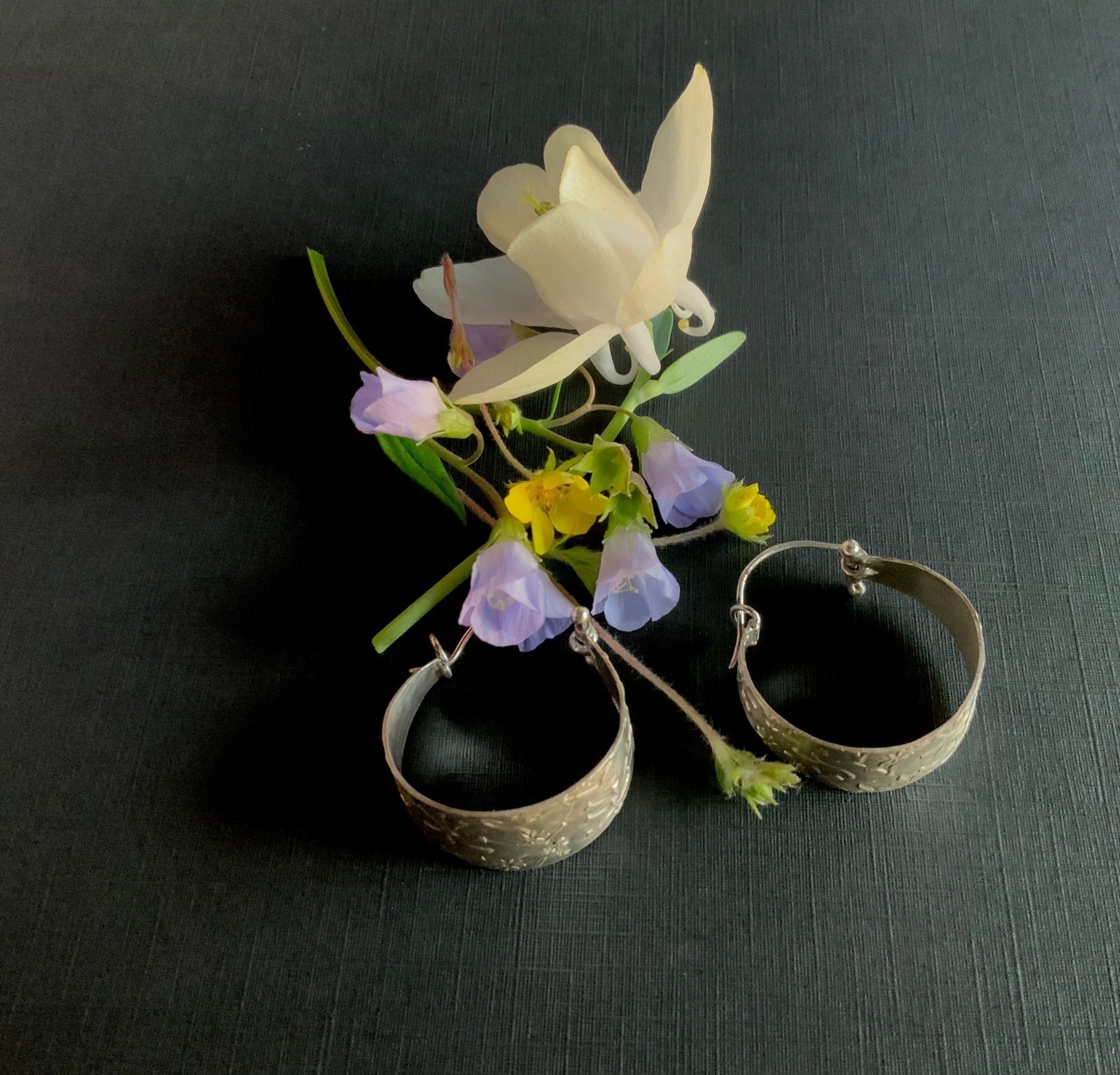 Wildflower Sterling Wide Hoop Earrings - Evitts Creek Arts