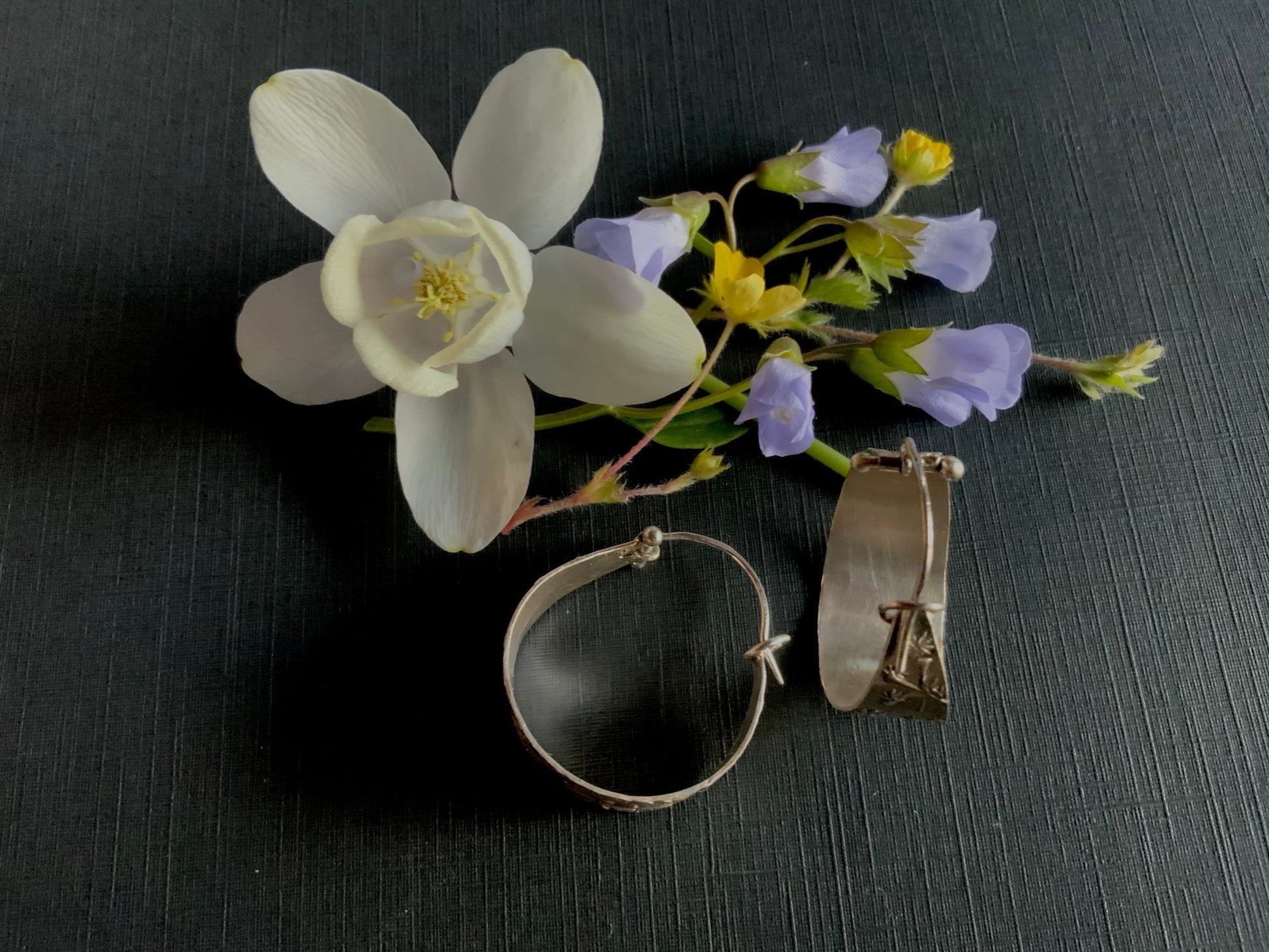 Wildflower Sterling Wide Hoop Earrings - Evitts Creek Arts