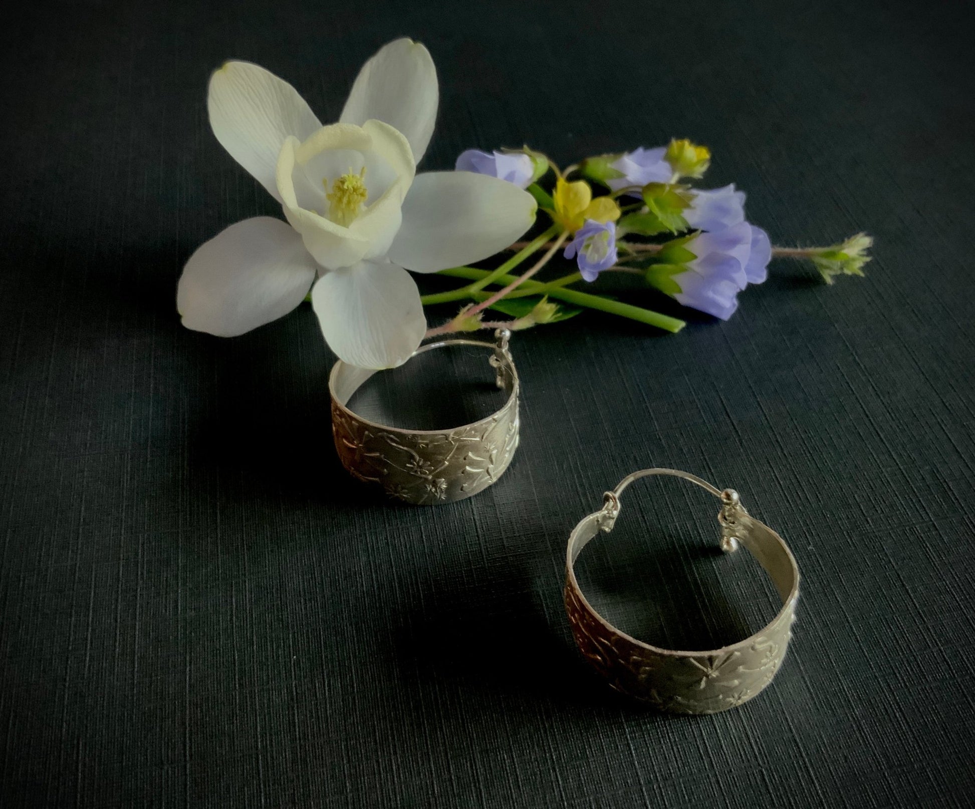 Wildflower Sterling Wide Hoop Earrings - Evitts Creek Arts