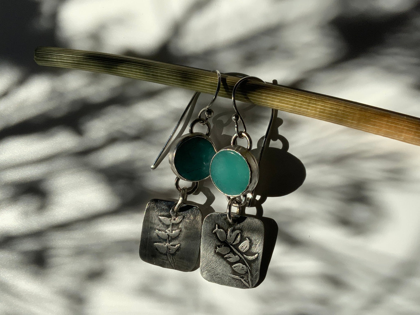 Amazonite and Leaf Silver Earring - Evitts Creek Arts