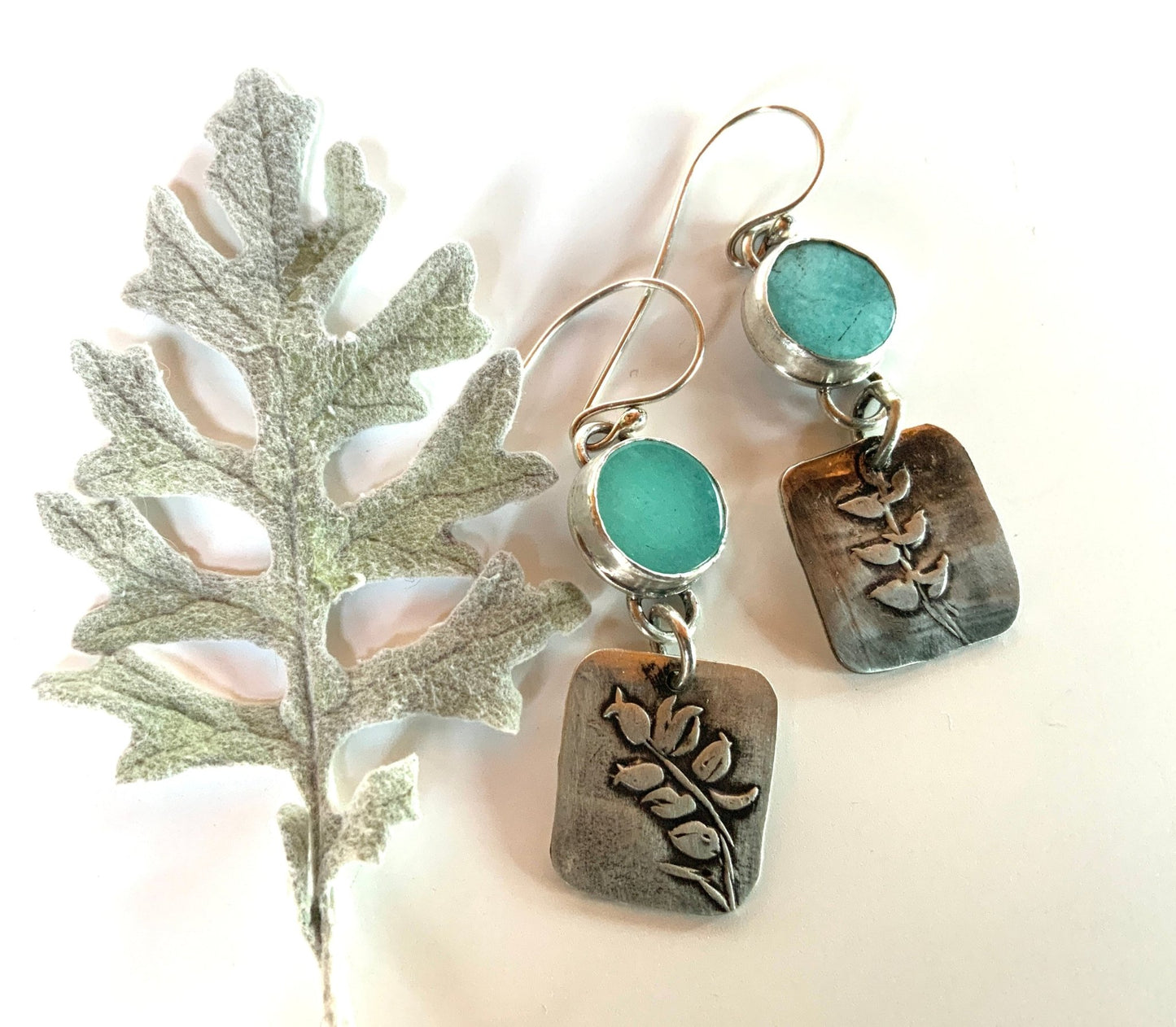 Amazonite and Leaf Silver Earring - Evitts Creek Arts