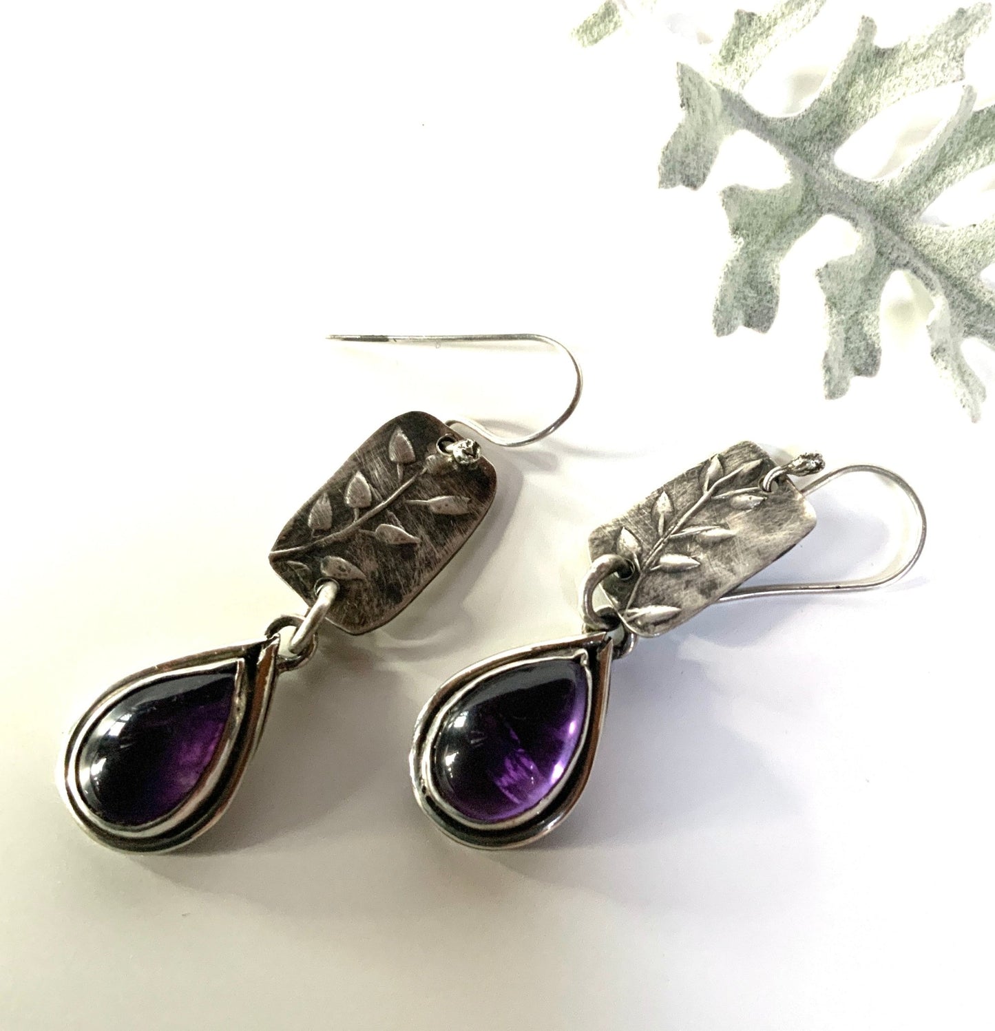 Amethyst and Silver Teardrop Earrings - Evitts Creek Arts