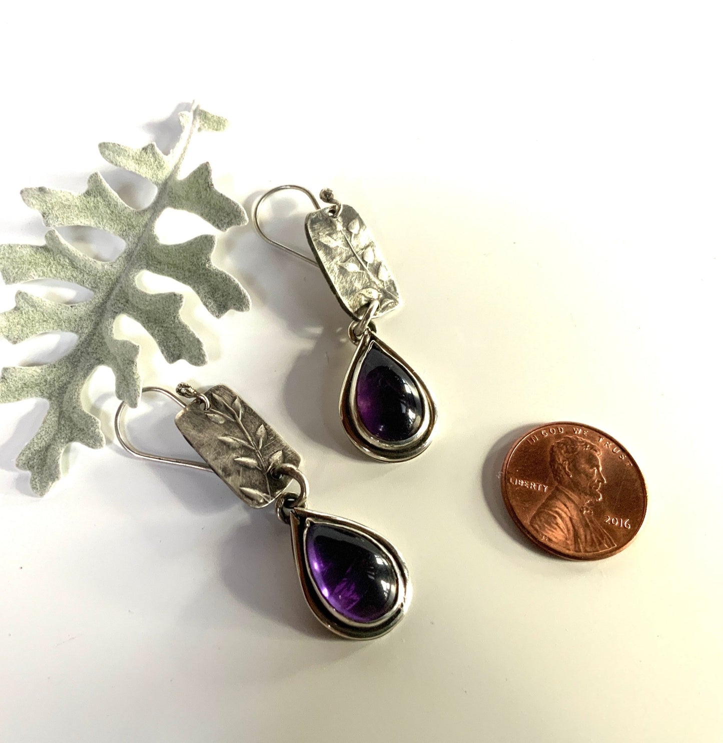 Amethyst and Silver Teardrop Earrings - Evitts Creek Arts