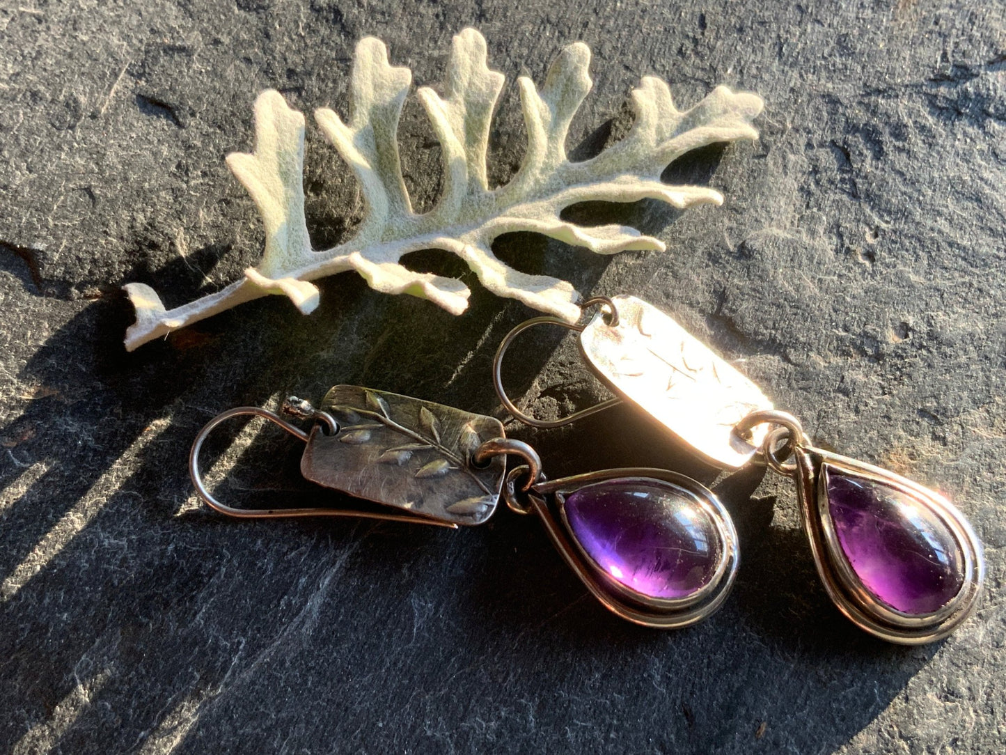 Amethyst and Silver Teardrop Earrings - Evitts Creek Arts