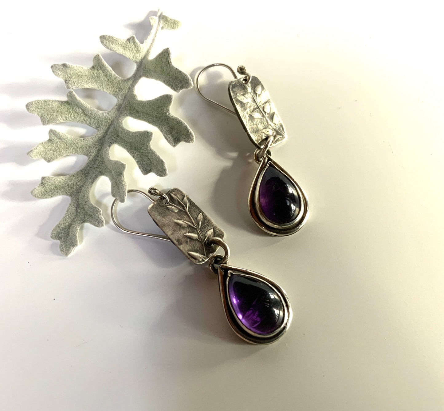 Amethyst and Silver Teardrop Earrings - Evitts Creek Arts