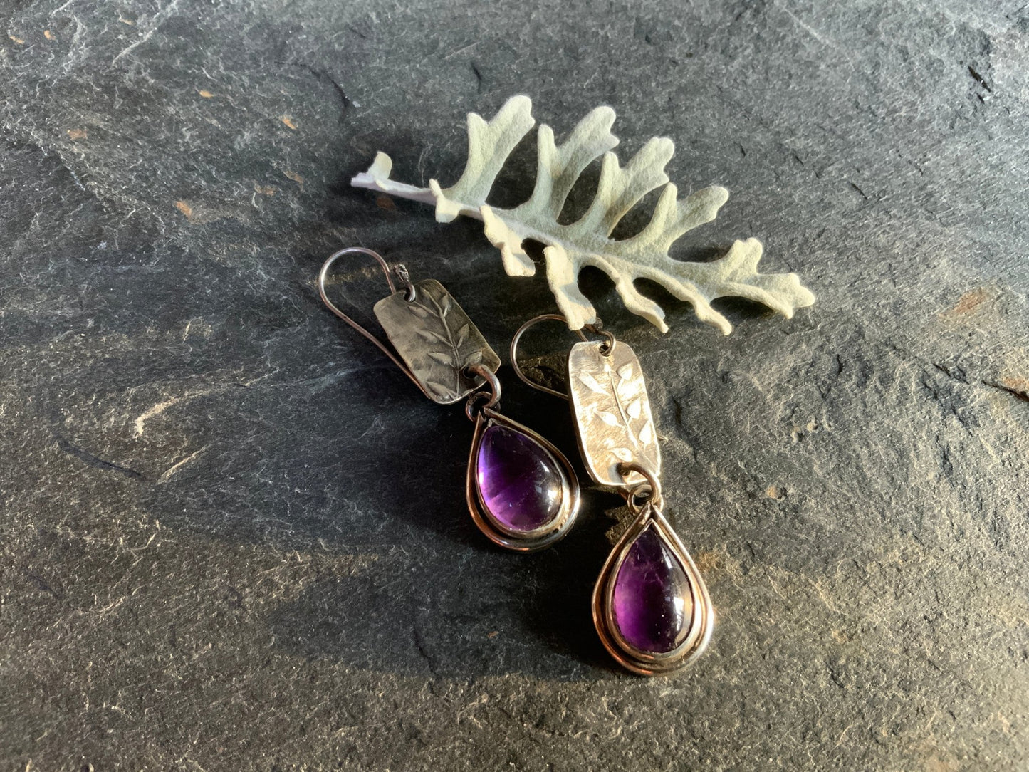 Amethyst and Silver Teardrop Earrings - Evitts Creek Arts