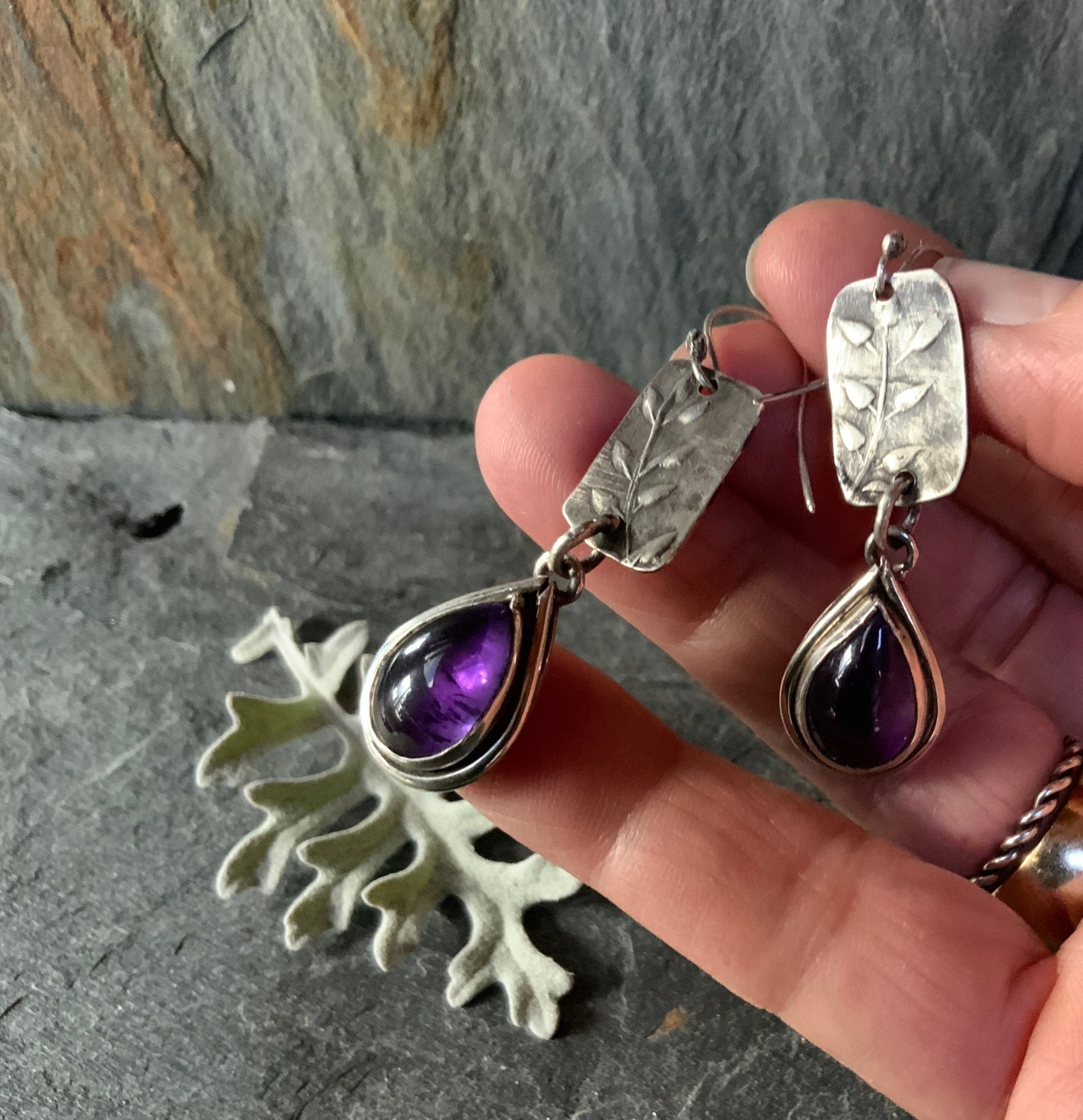 Amethyst and Silver Teardrop Earrings - Evitts Creek Arts