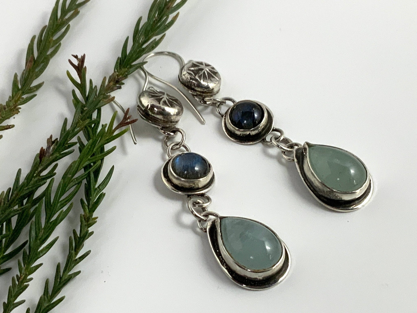 Aquamarine and Labradorite Secret Garden Earrings - Evitts Creek Arts