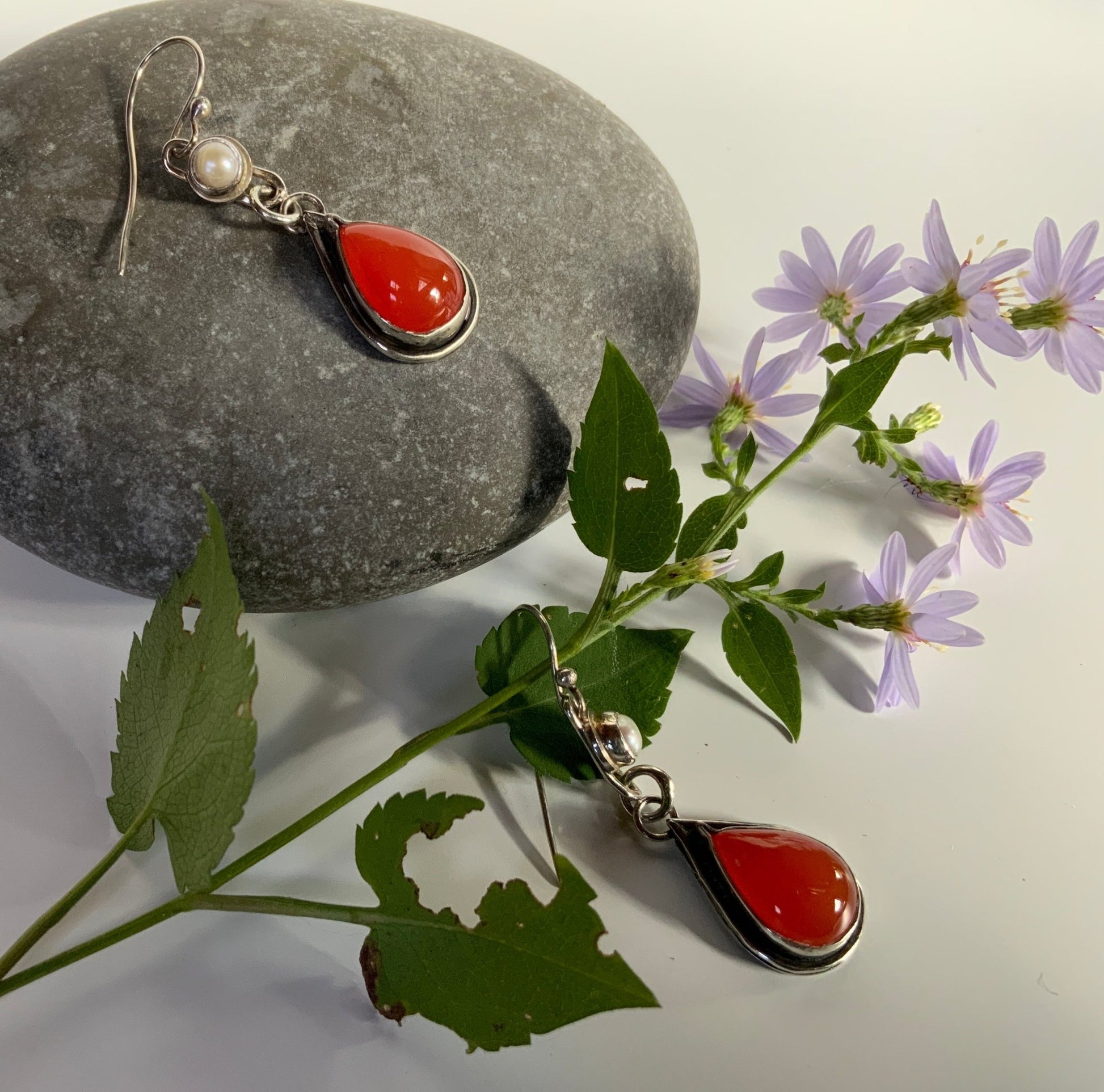 Carnelian and Pearl Secret Garden Earrings - Evitts Creek Arts