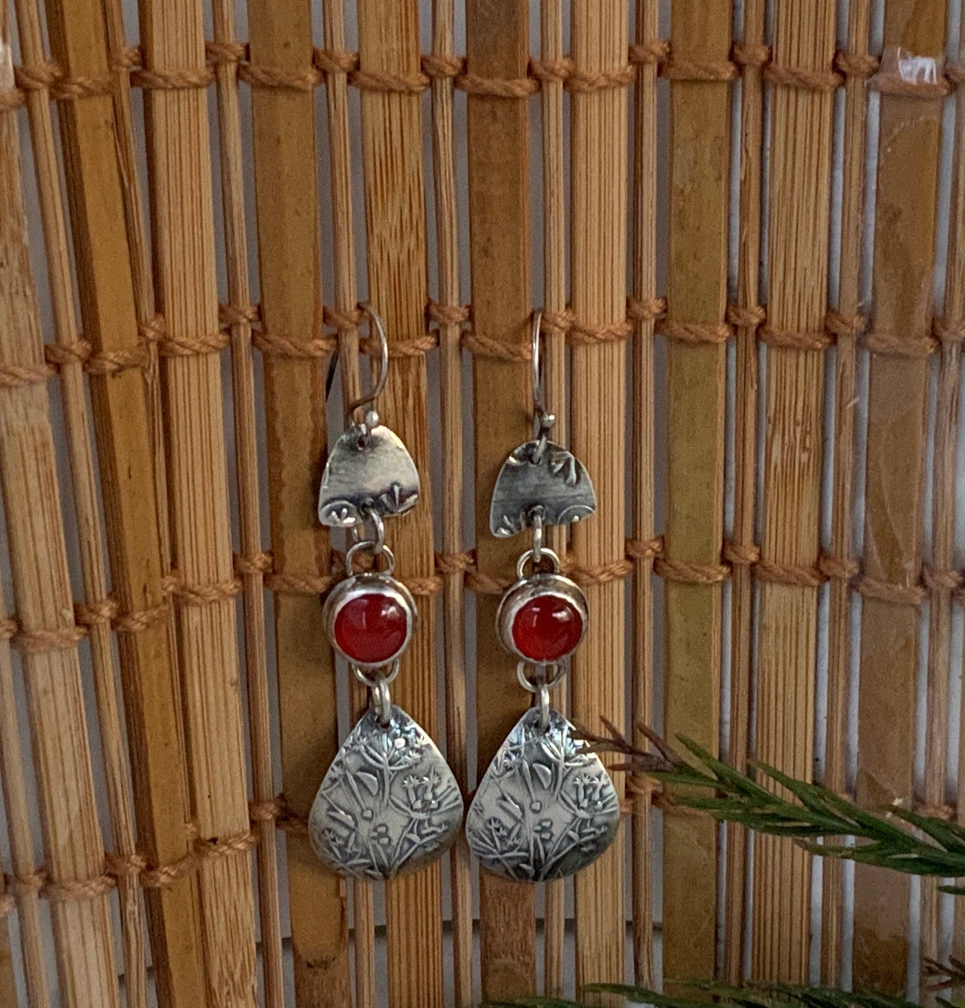 Carnelian and Wildflower Drop Earrings - Evitts Creek Arts