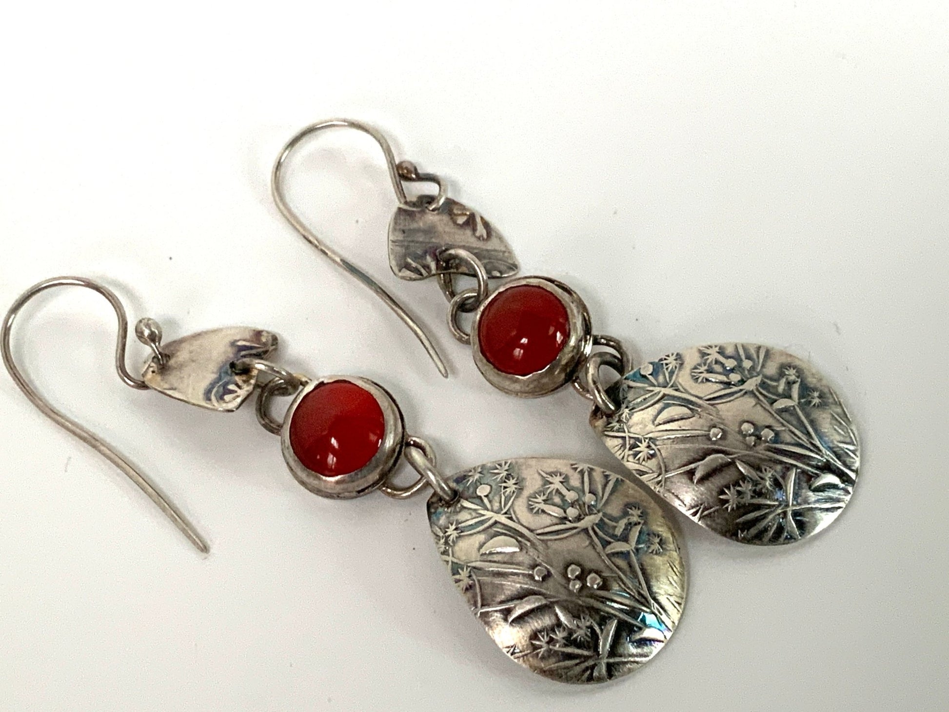 Carnelian and Wildflower Drop Earrings - Evitts Creek Arts