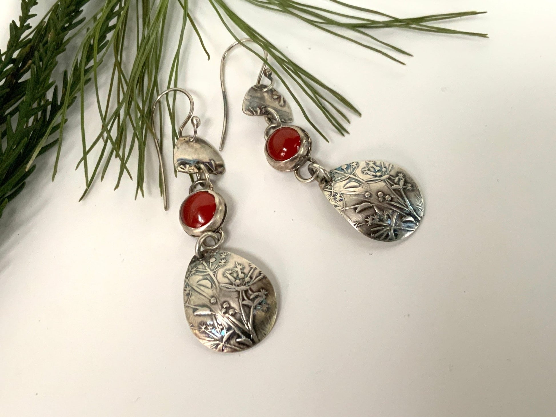 Carnelian and Wildflower Drop Earrings - Evitts Creek Arts