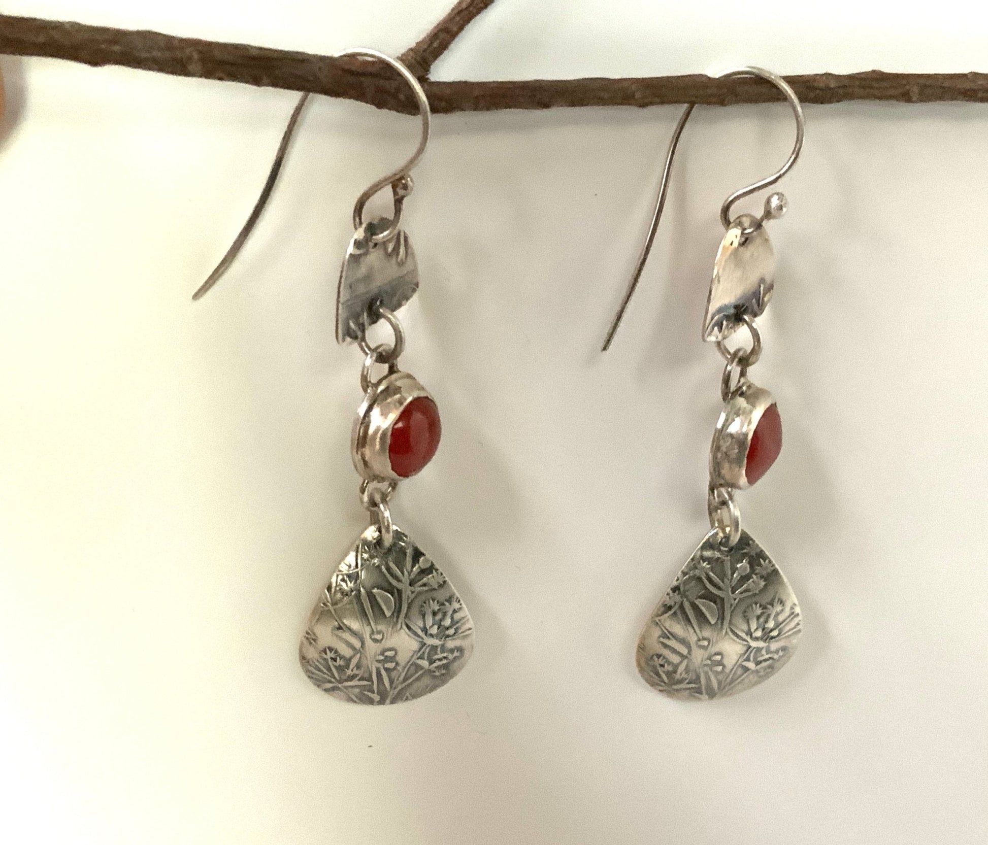 Carnelian and Wildflower Drop Earrings - Evitts Creek Arts