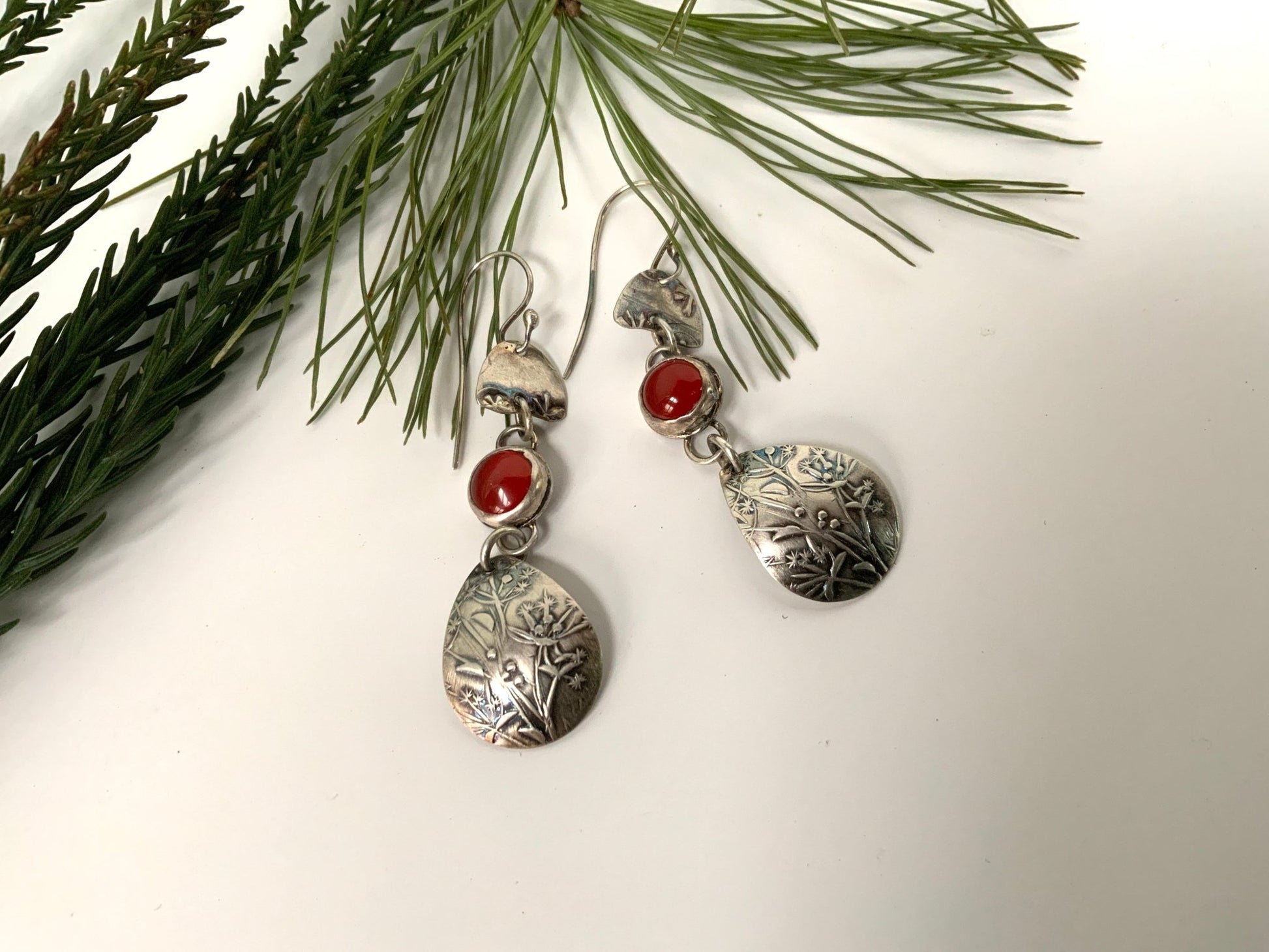 Carnelian and Wildflower Drop Earrings - Evitts Creek Arts