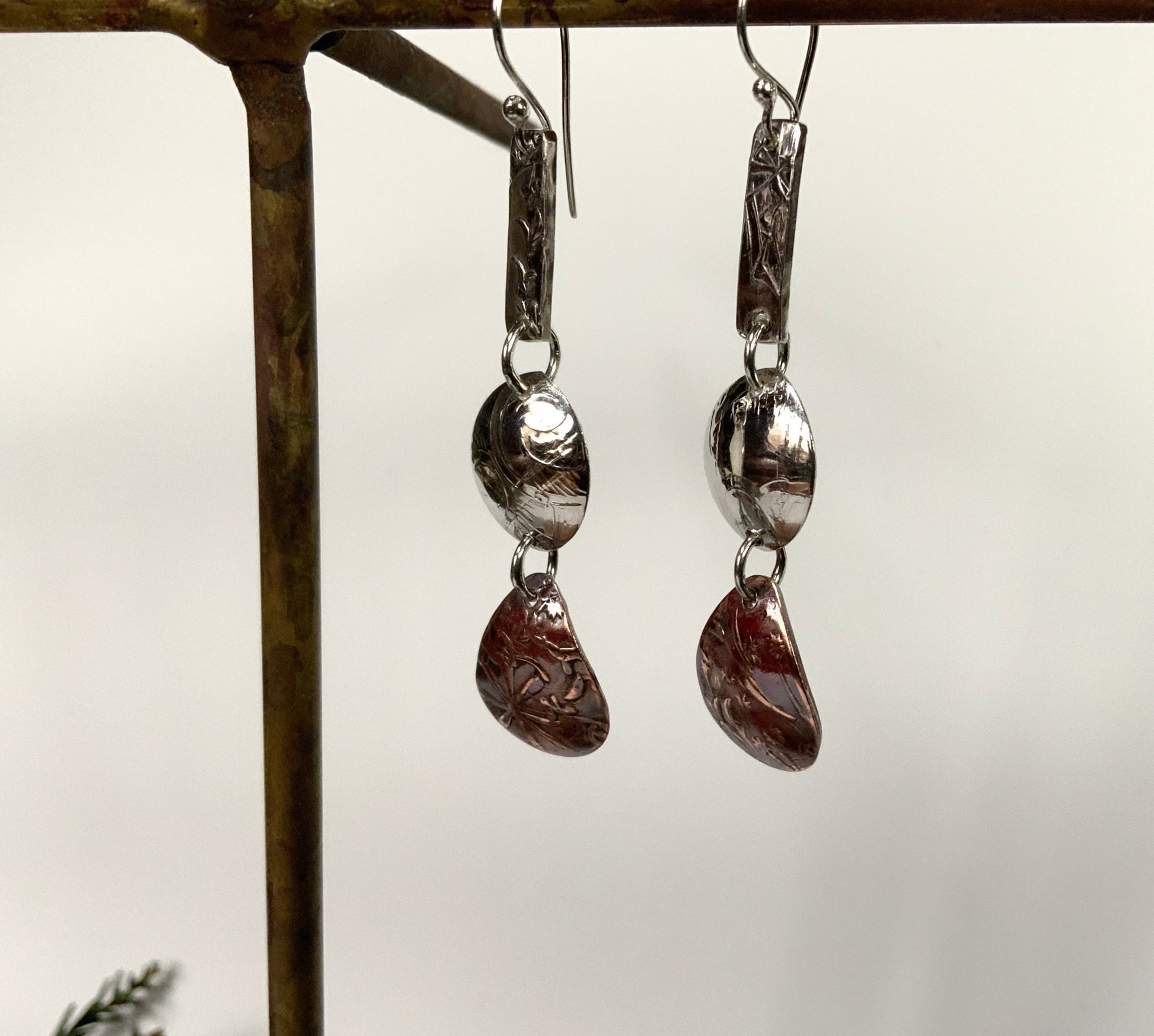 Copper and Silver Mixed Metal Dangly Earrings - Evitts Creek Arts
