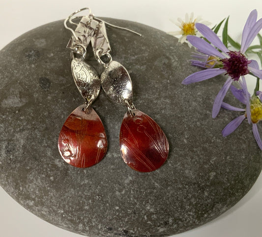 Copper and Silver Mixed Metal Dangly Earrings - Evitts Creek Arts