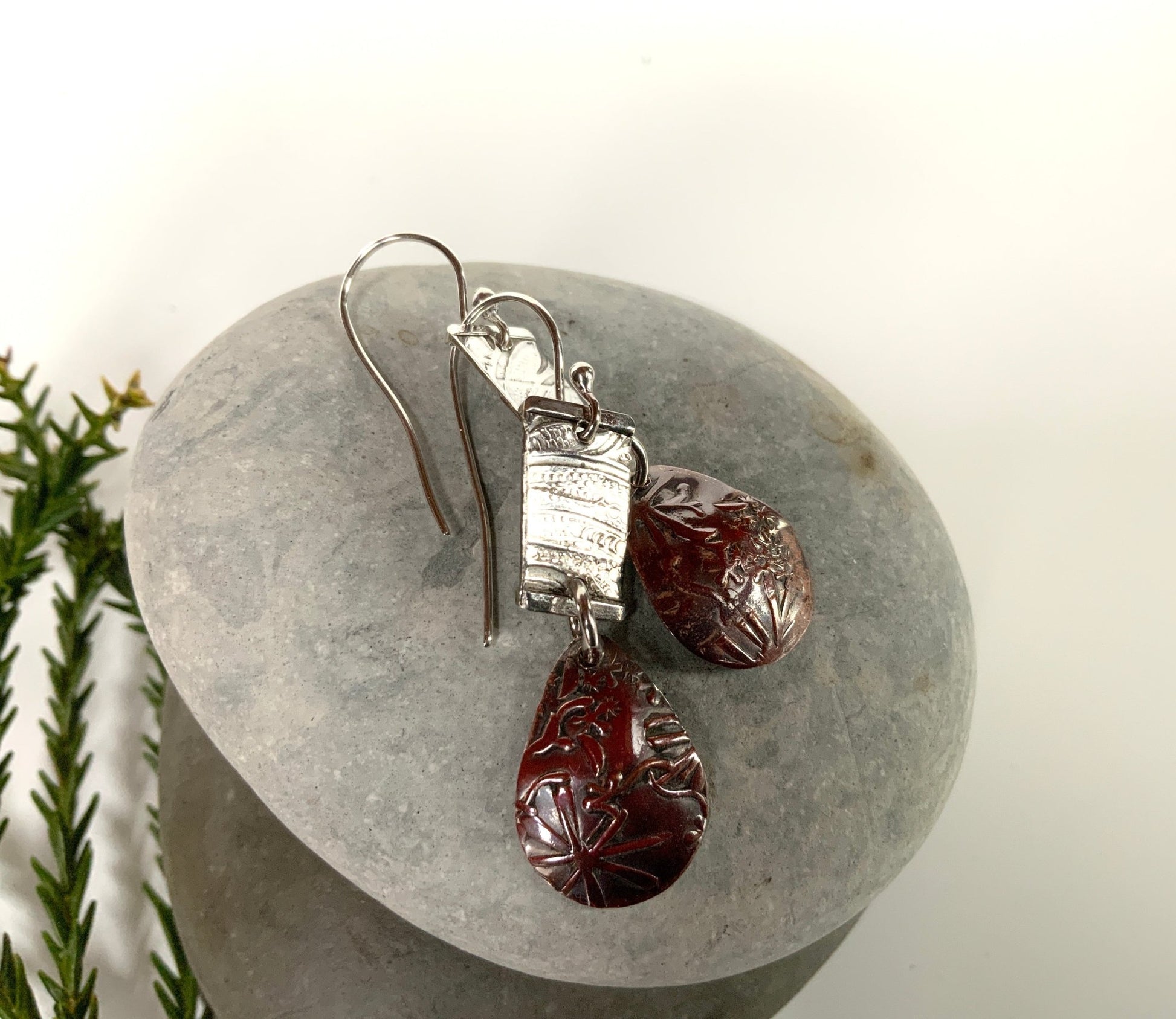 Copper and Silver Mixed Metal Dangly Earrings Smaller Size - Evitts Creek Arts