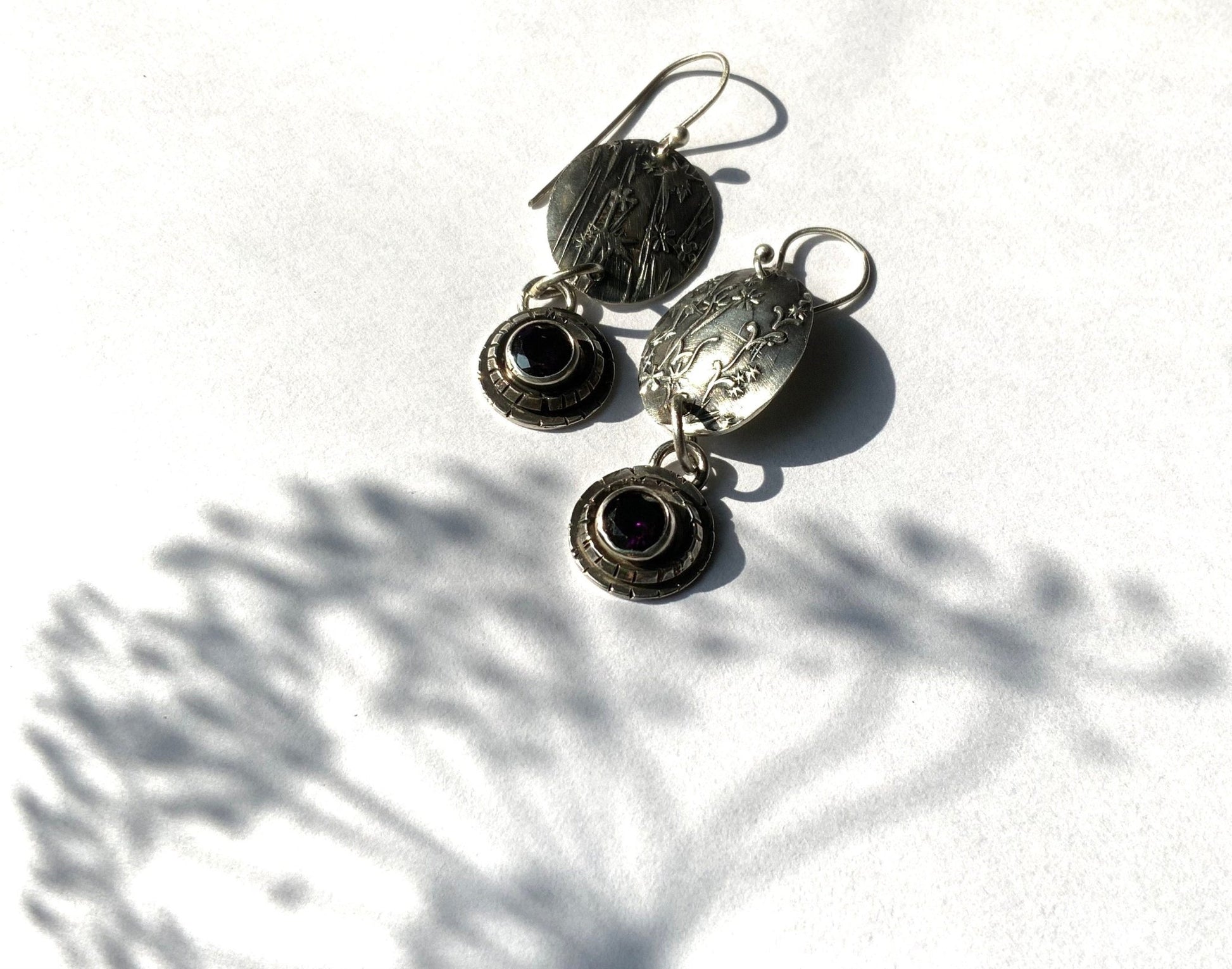 Embossed Flower and Vine Earrings - Evitts Creek Arts